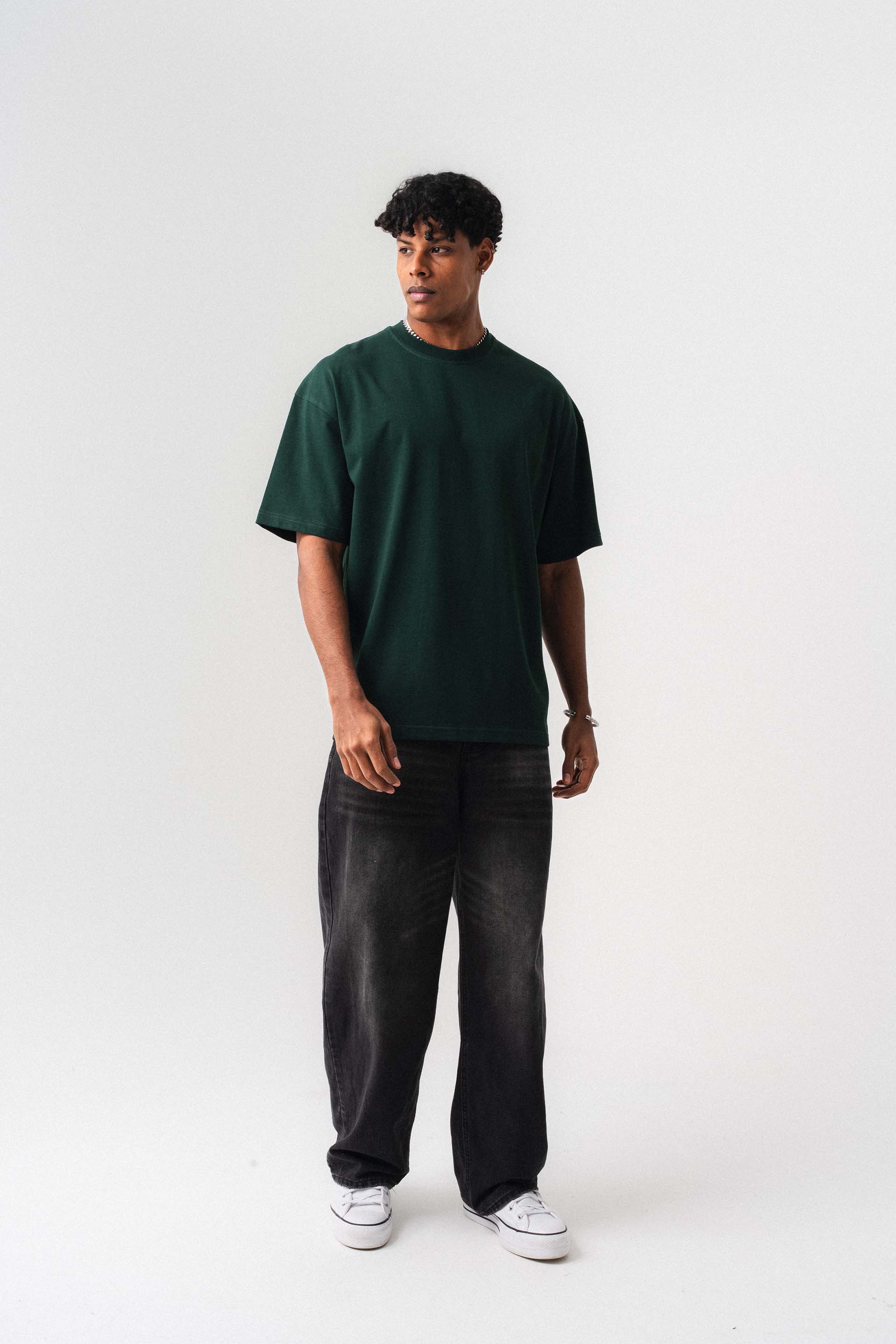 Oversize Basic Koyu Yeşil T-Shirt