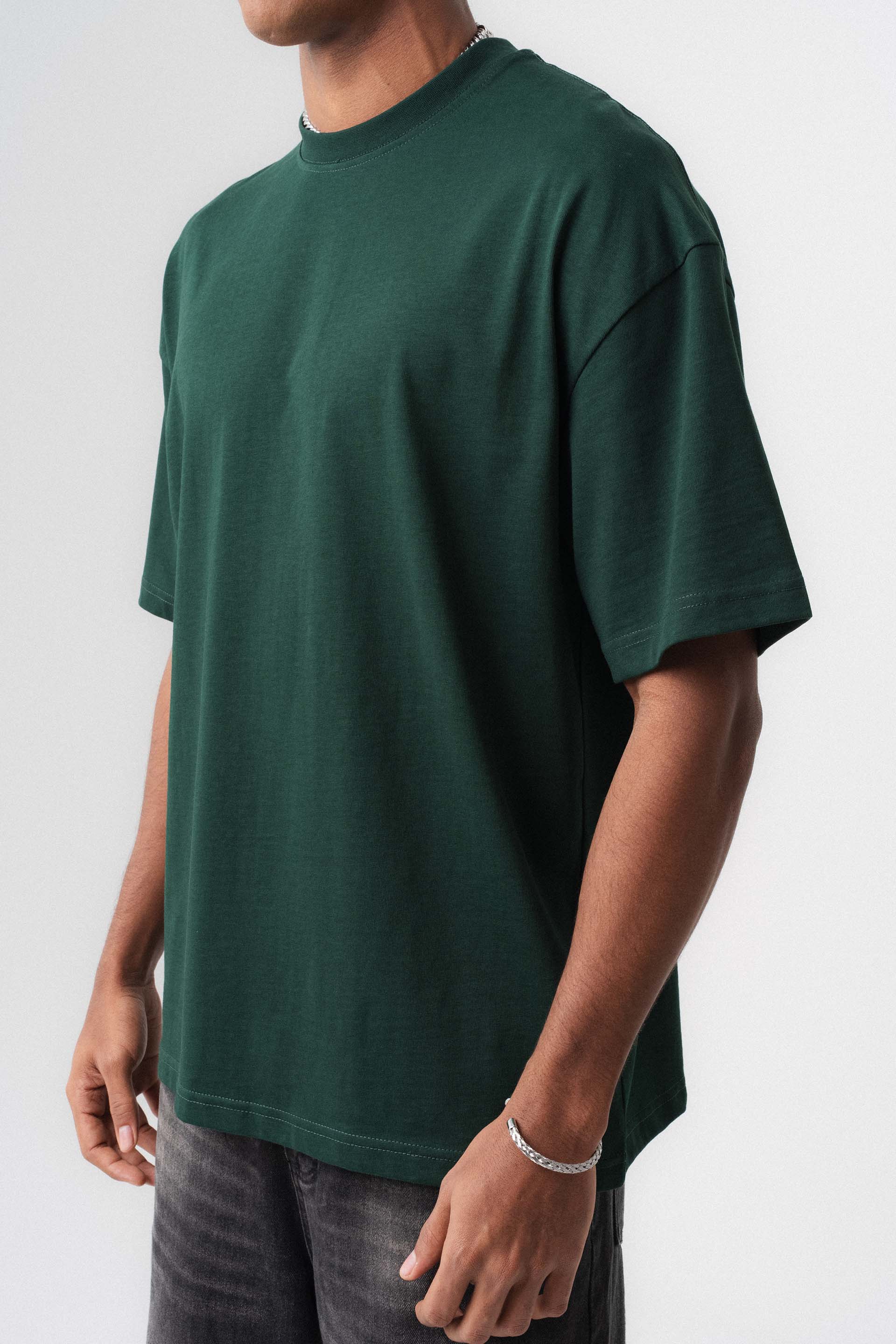Oversize Basic Koyu Yeşil T-Shirt