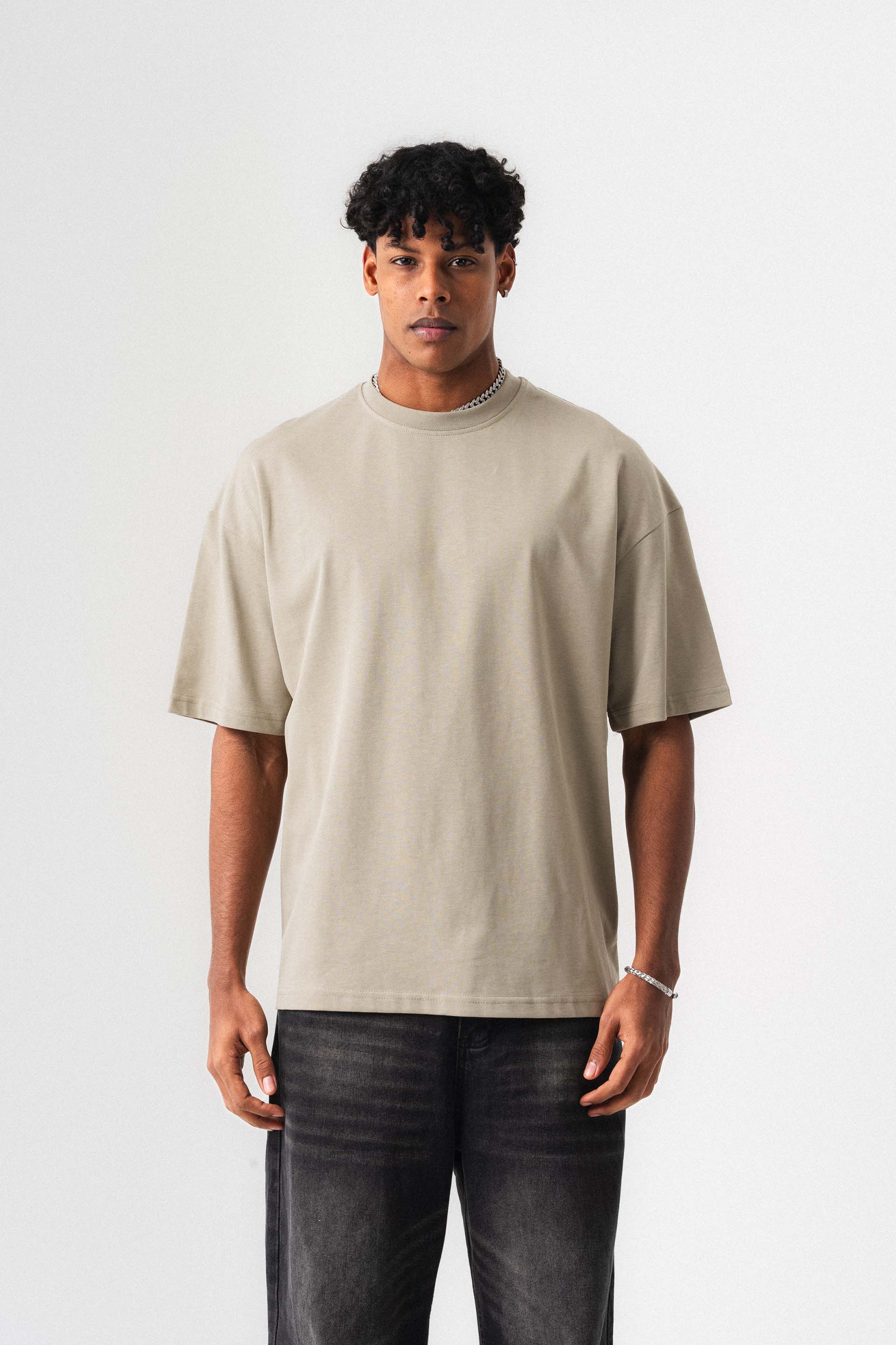 Oversize Basic Bej T-Shirt