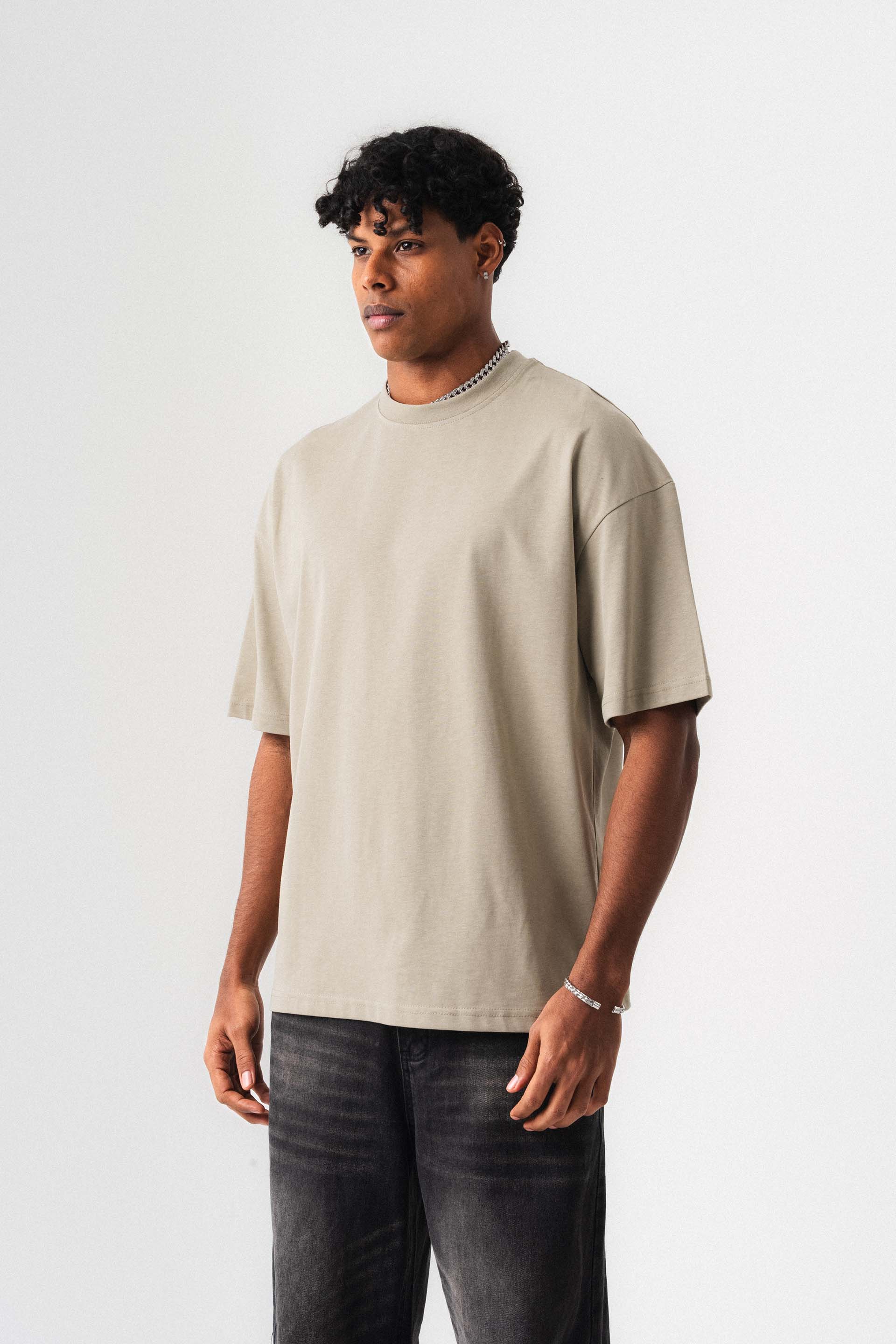 Oversize Basic Bej T-Shirt