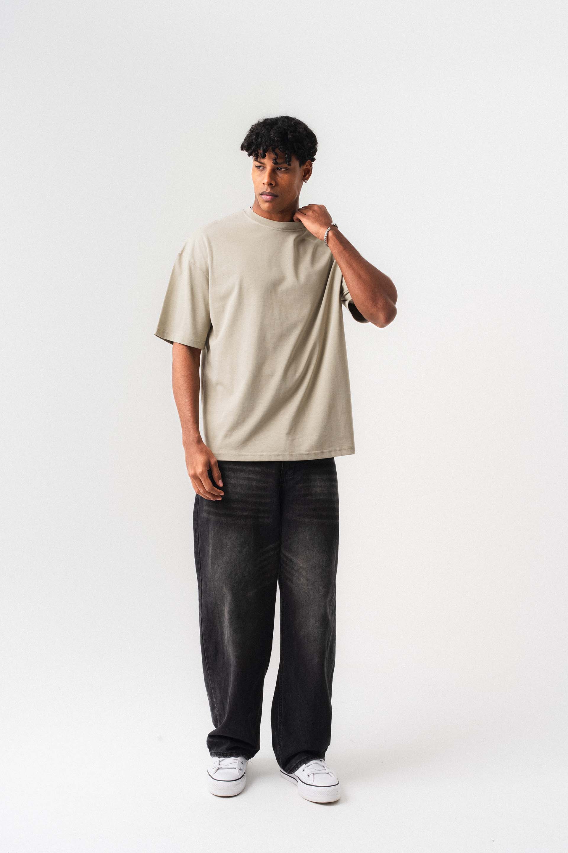 Oversize Basic Bej T-Shirt