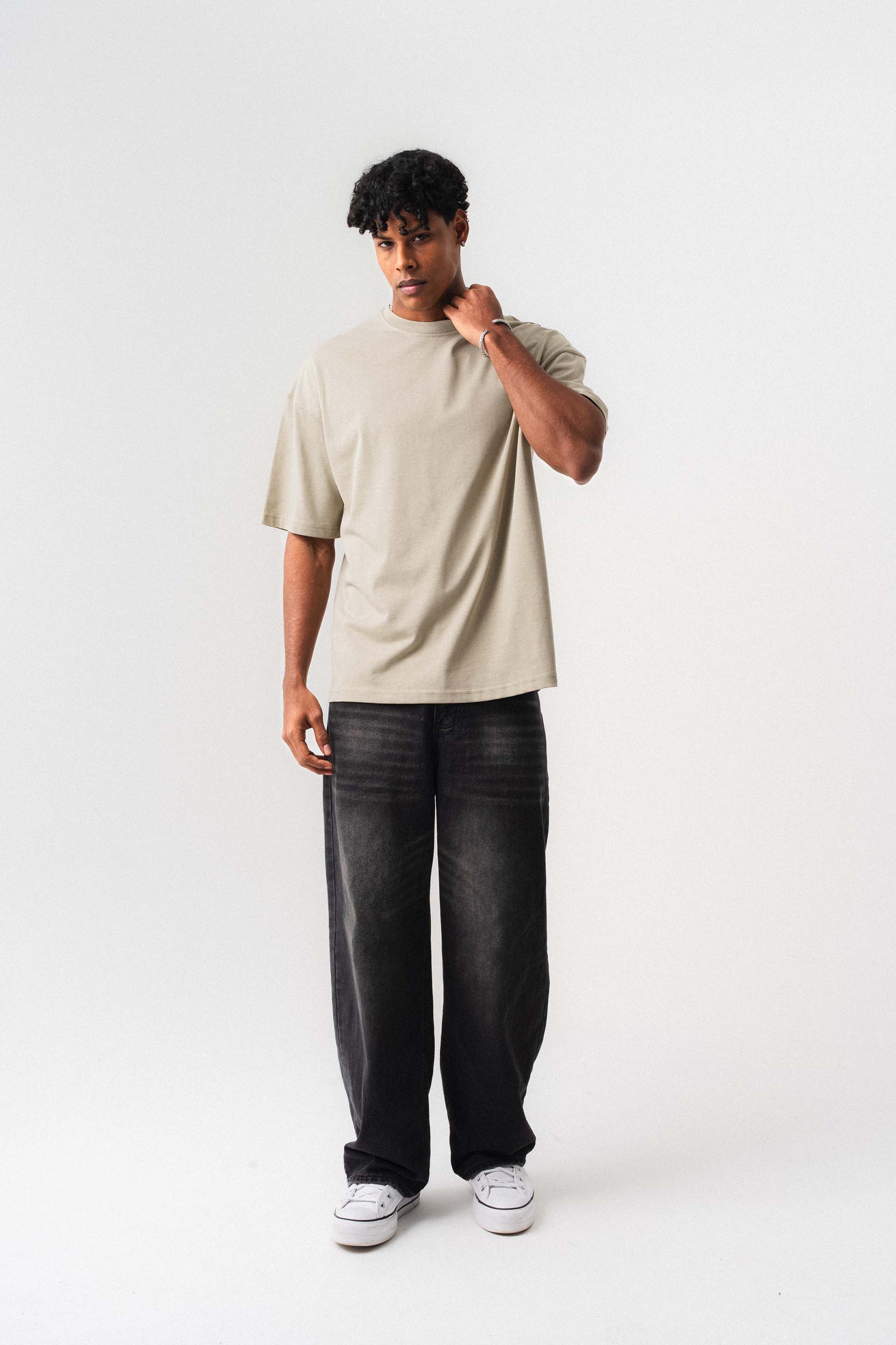 Oversize Basic Bej T-Shirt