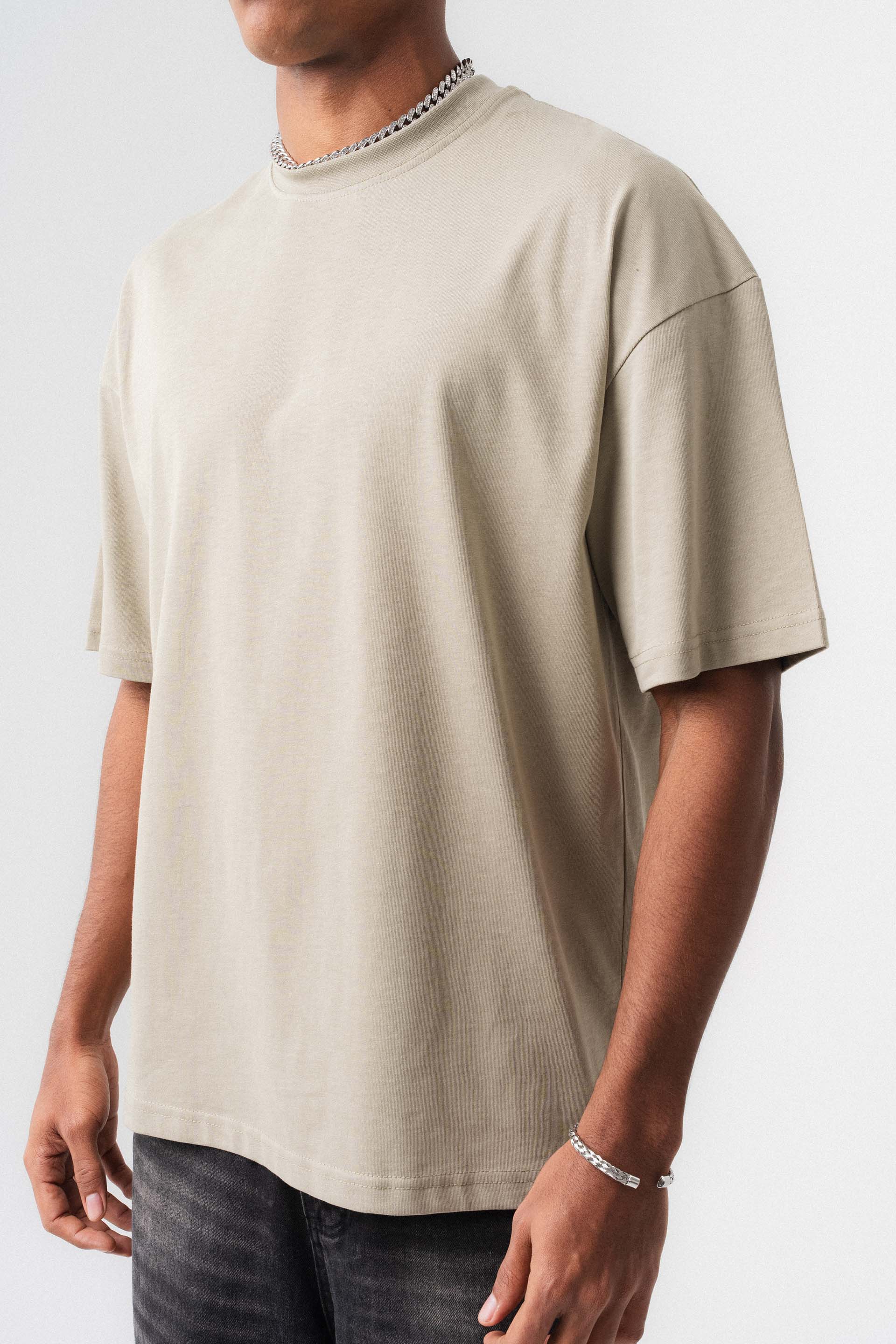 Oversize Basic Bej T-Shirt