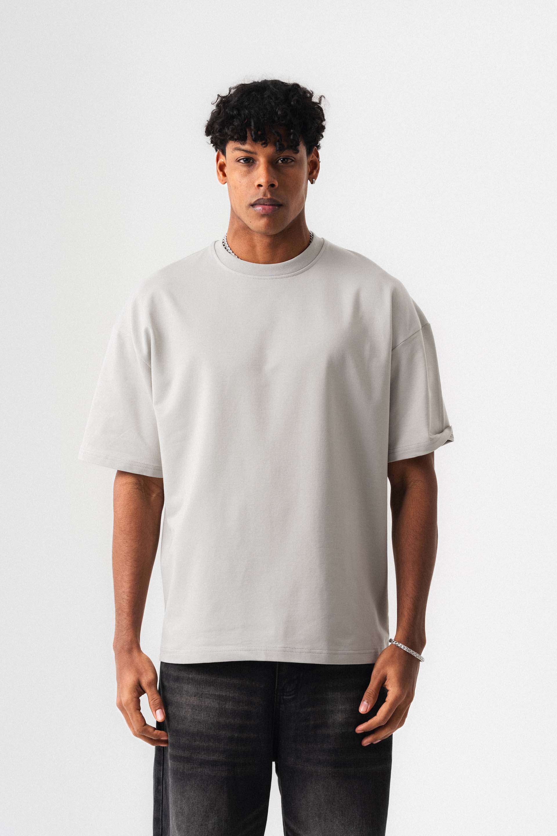 Oversize Basic Açık Gri T-Shirt