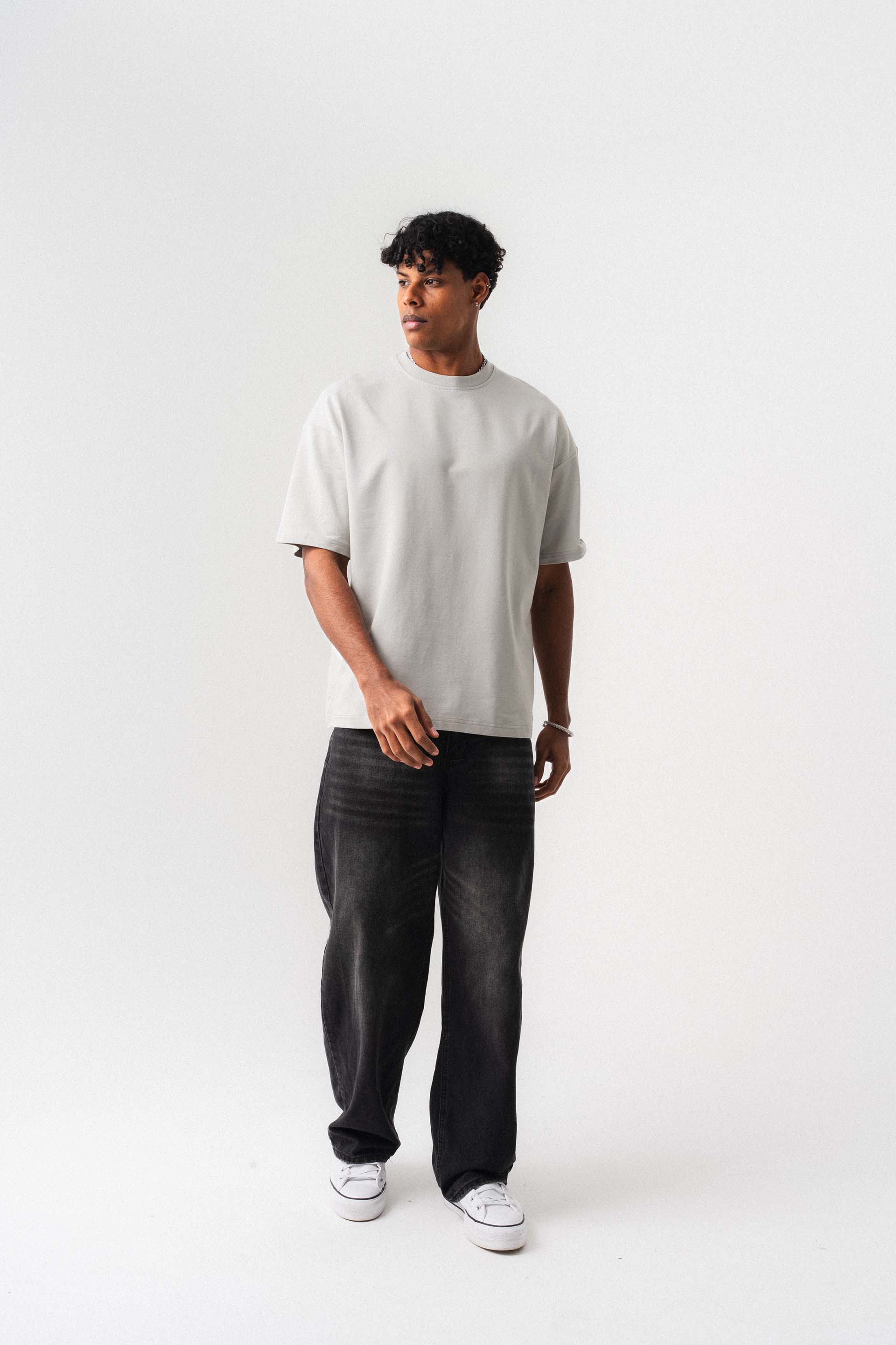 Oversize Basic Açık Gri T-Shirt