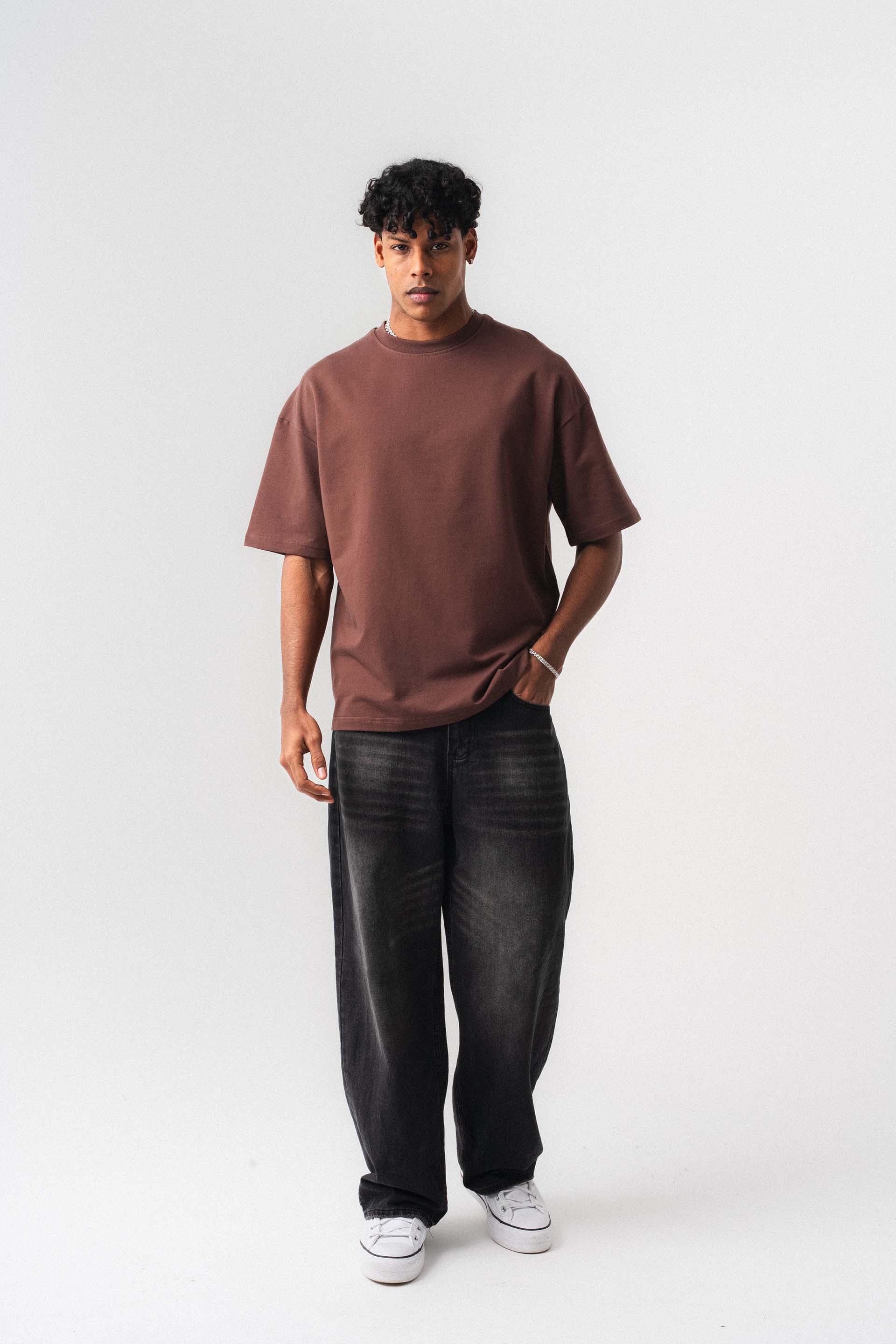 Oversize Basic Kahverengi T-Shirt