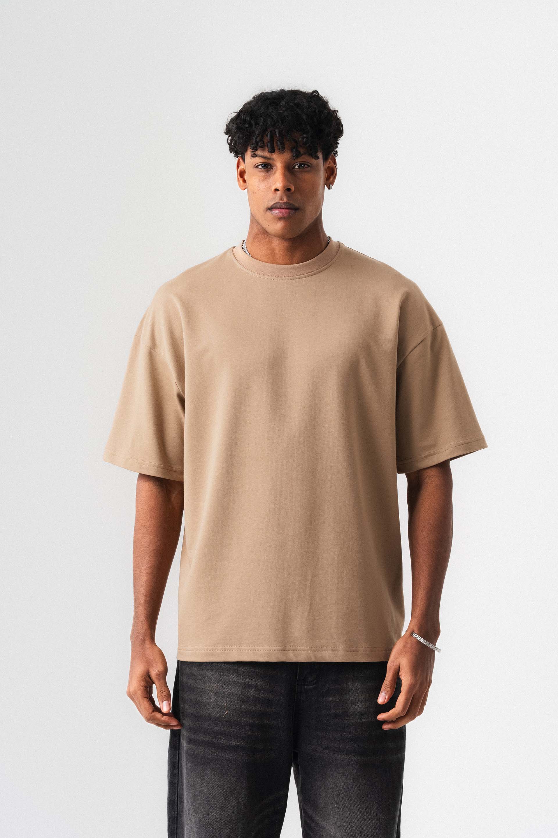 Oversize Basic Bej T-Shirt