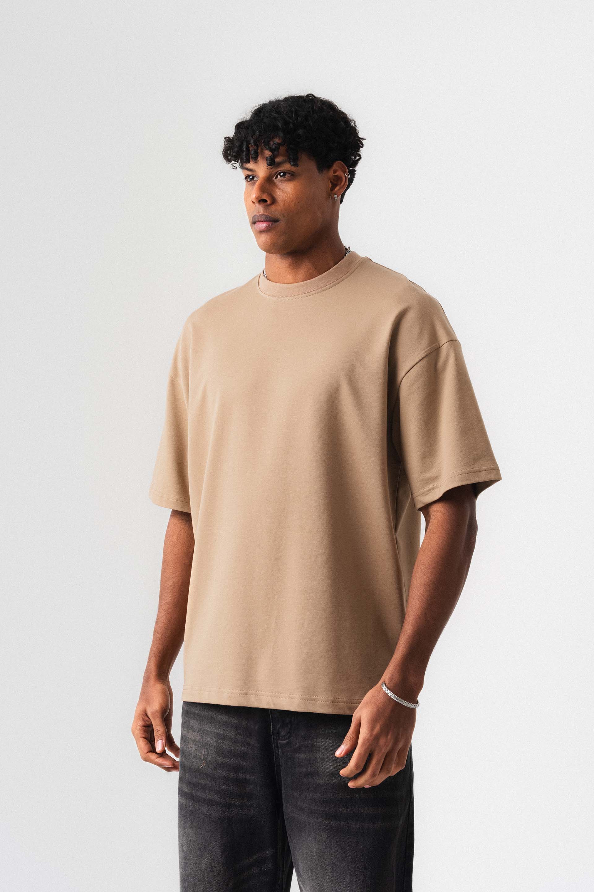 Oversize Basic Bej T-Shirt