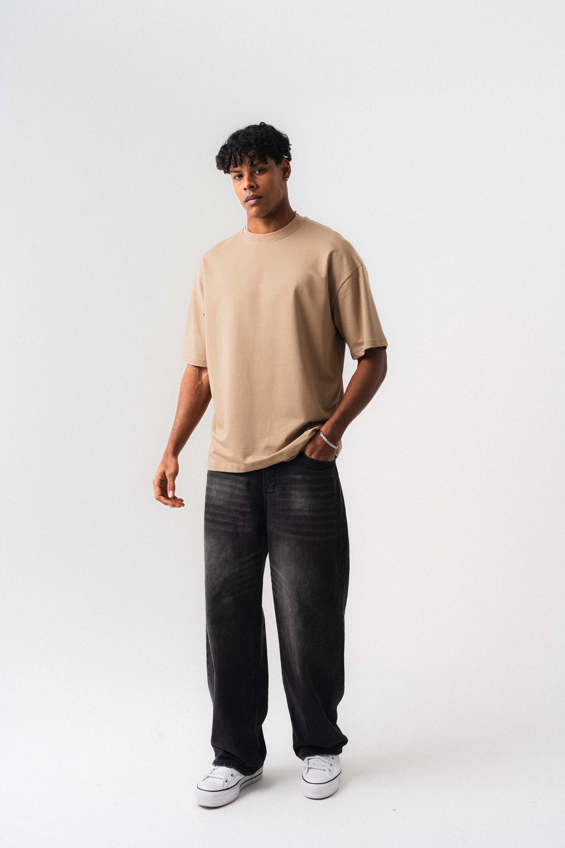 Oversize Basic Bej T-Shirt