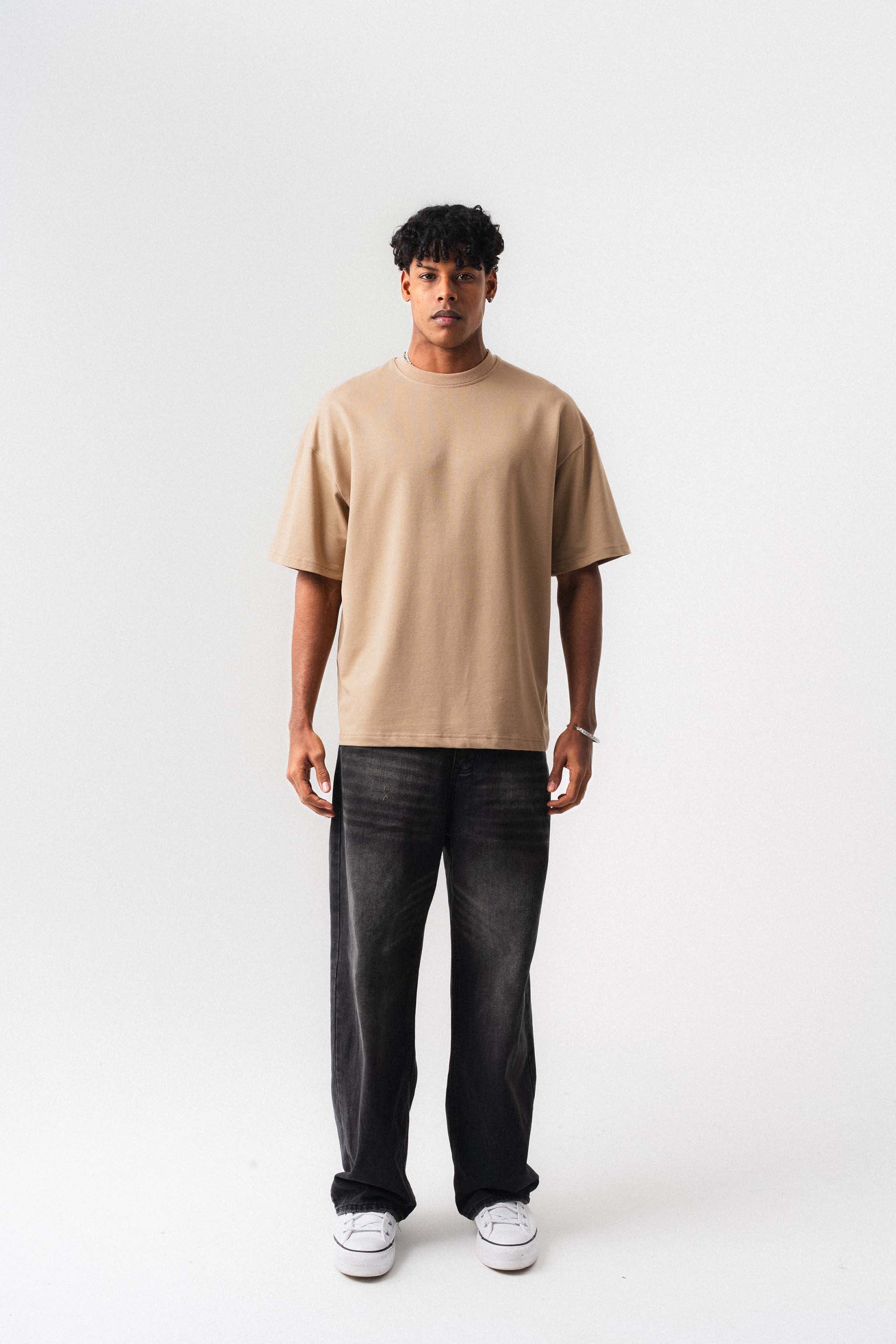 Oversize Basic Bej T-Shirt