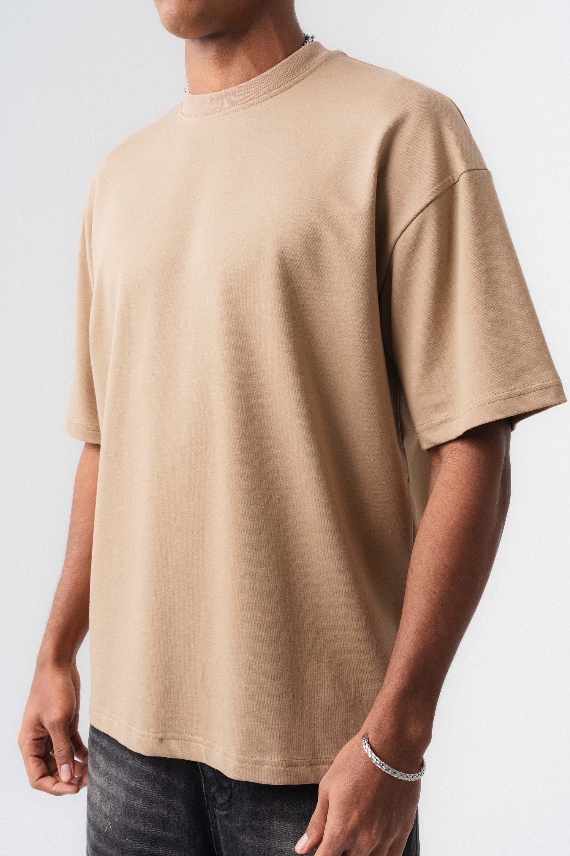 Oversize Basic Bej T-Shirt