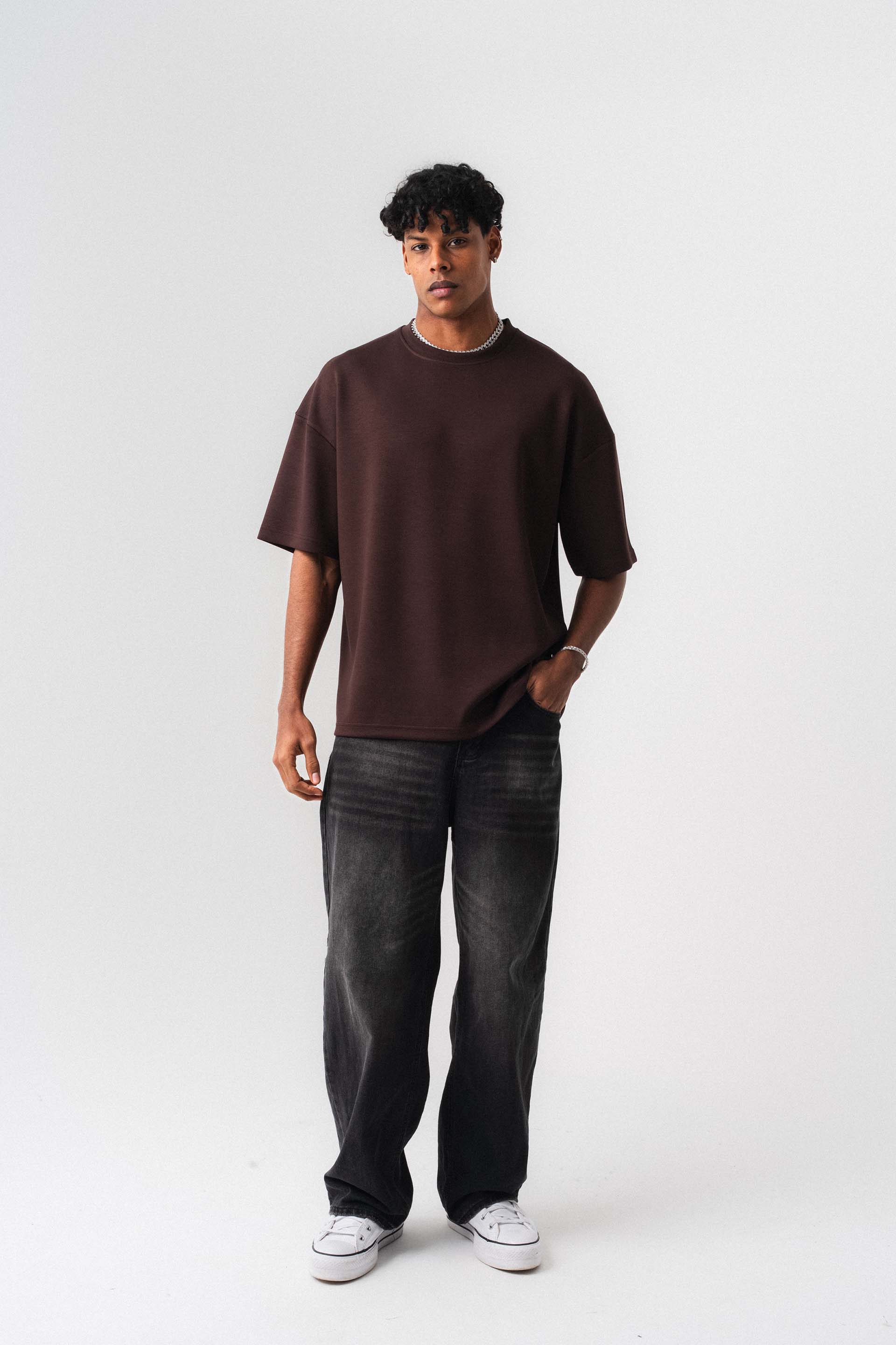 Oversize Basic Kahverengi T-Shirt
