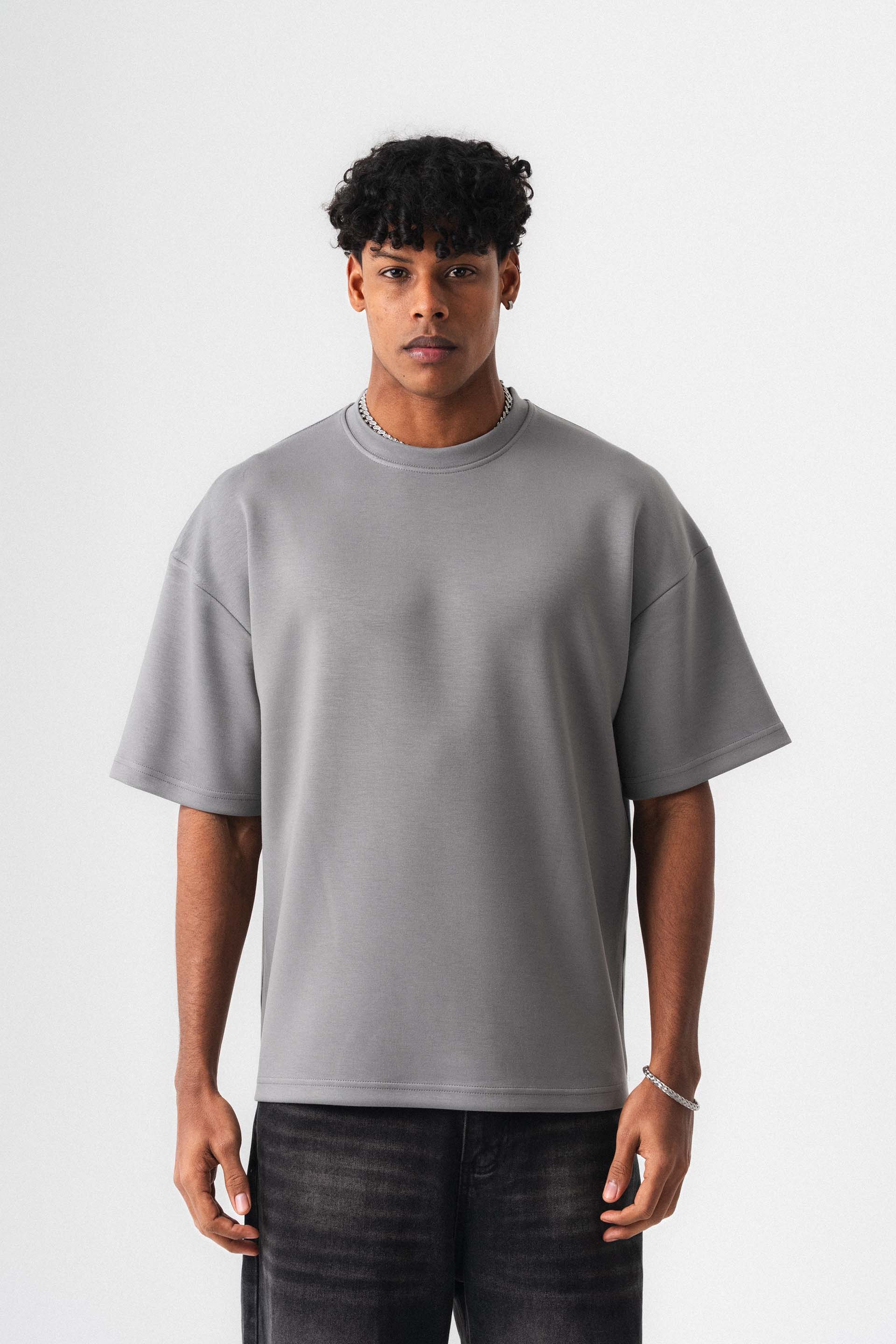 Oversize Basic Açık Gri T-Shirt