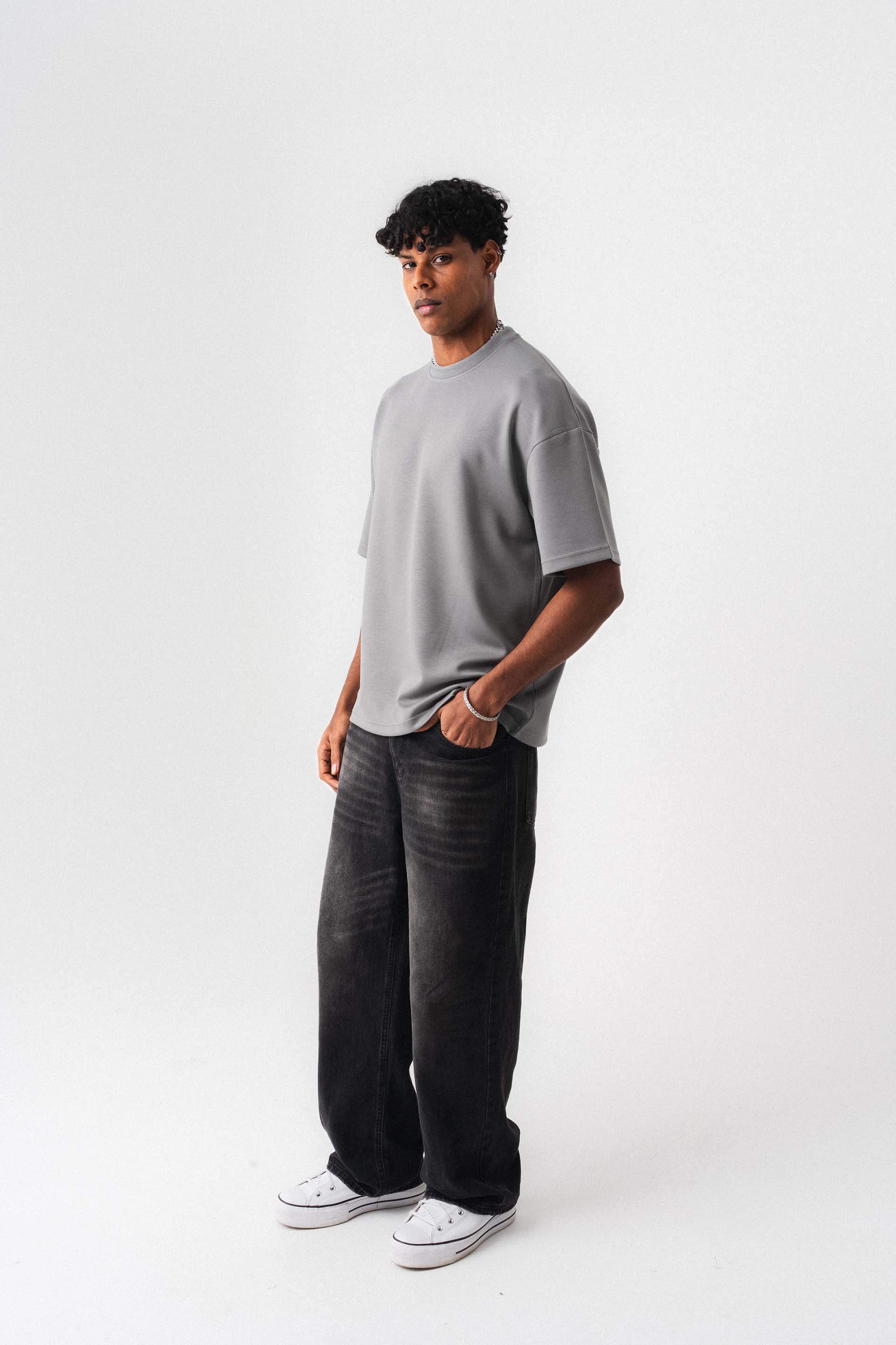 Oversize Basic Açık Gri T-Shirt