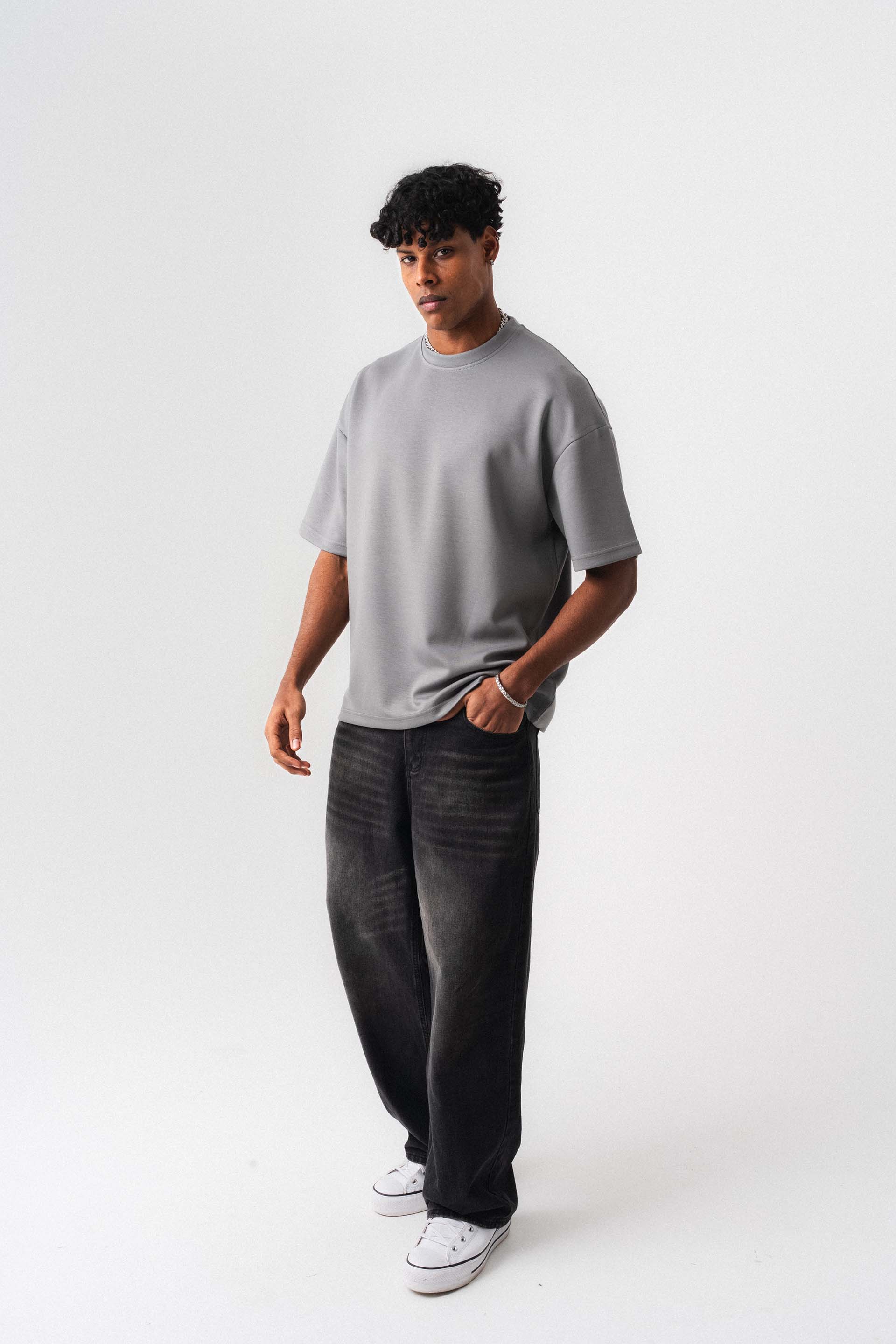 Oversize Basic Açık Gri T-Shirt
