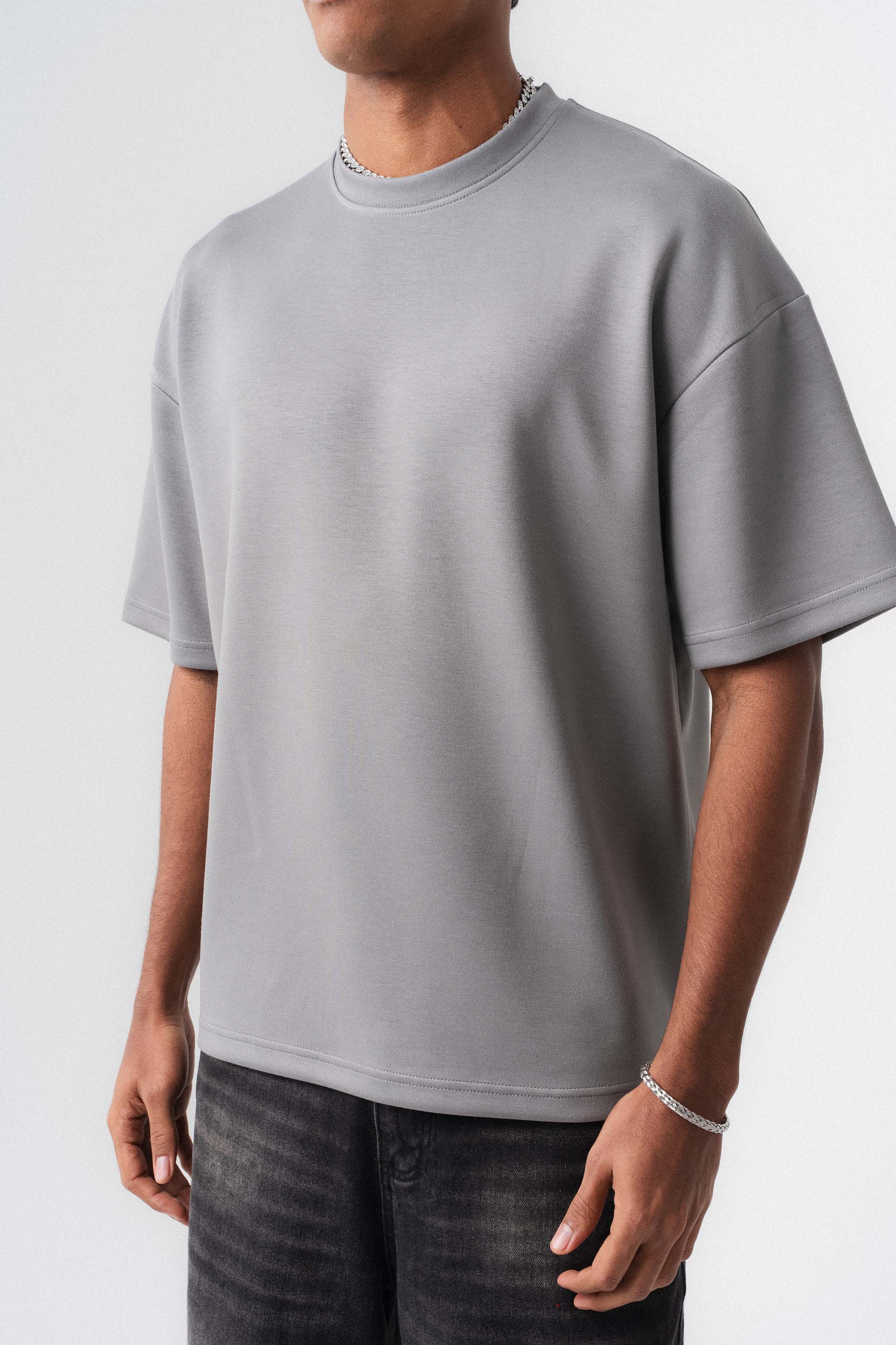 Oversize Basic Açık Gri T-Shirt