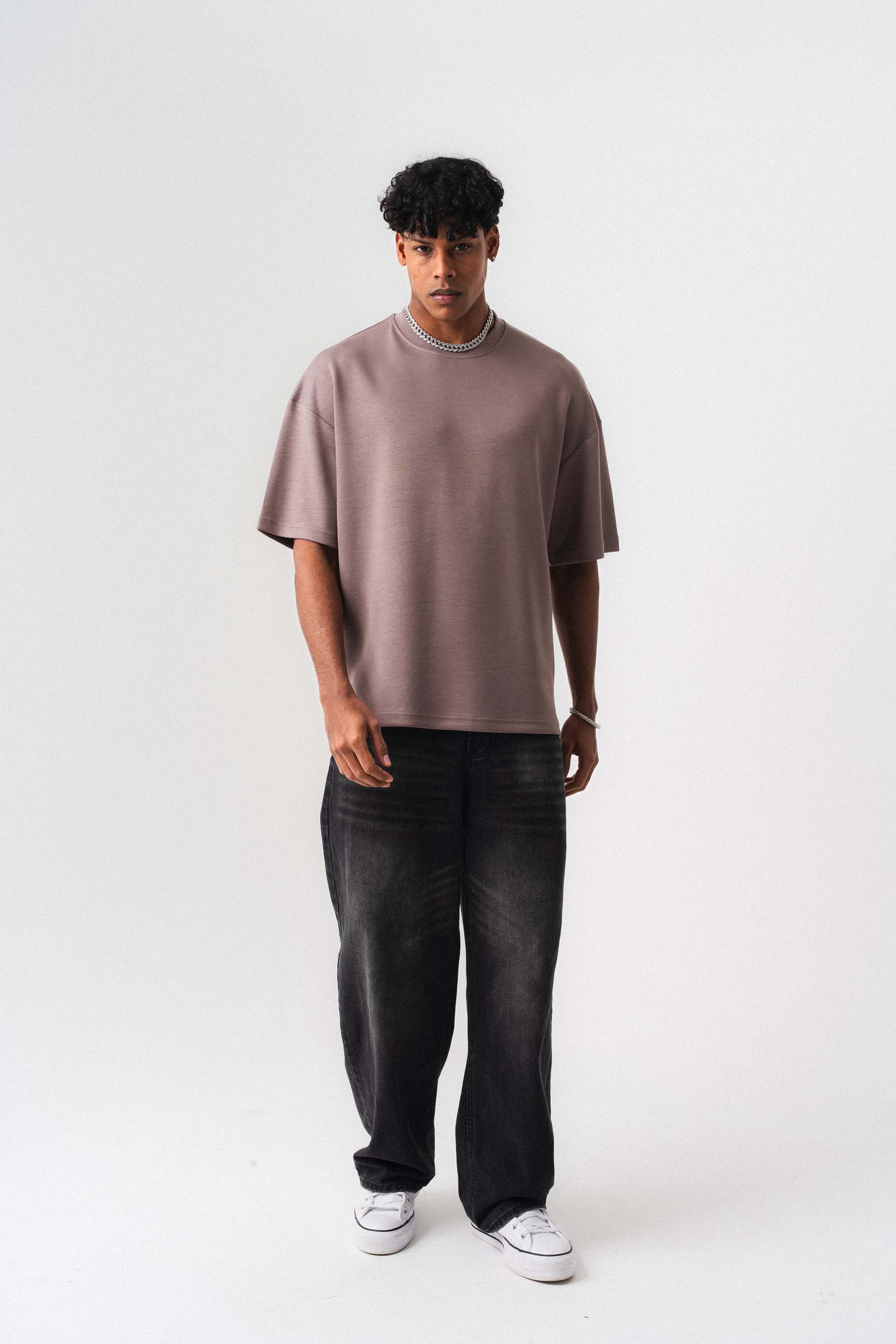 Oversize Basic Gül Kurusu T-Shirt