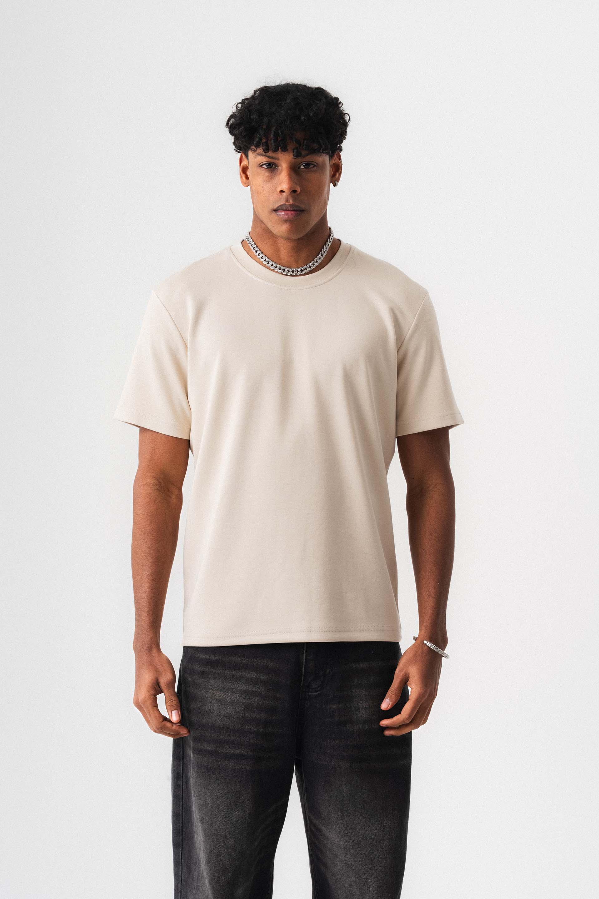 Oversize Basic Krem T-Shirt