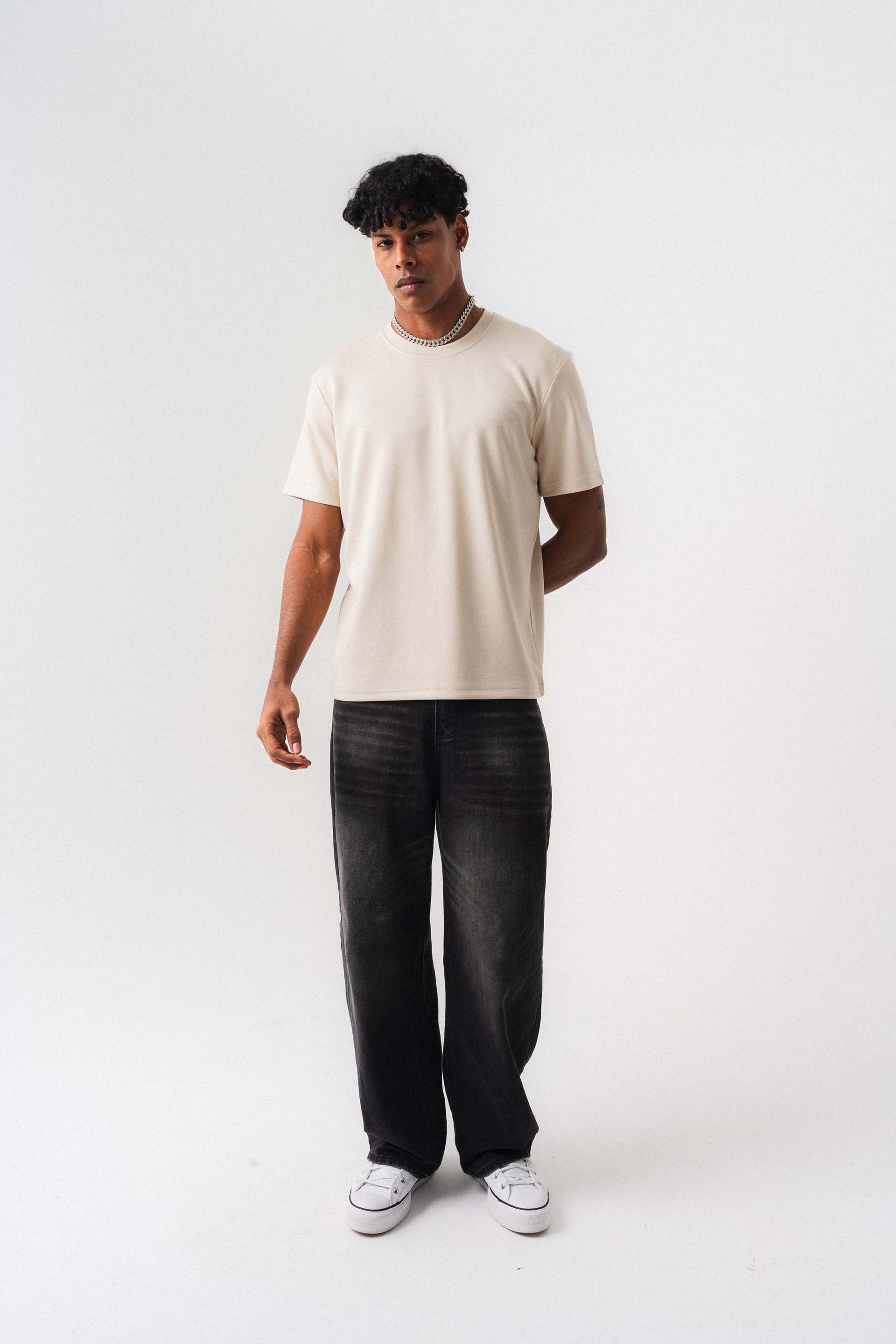 Oversize Basic Krem T-Shirt