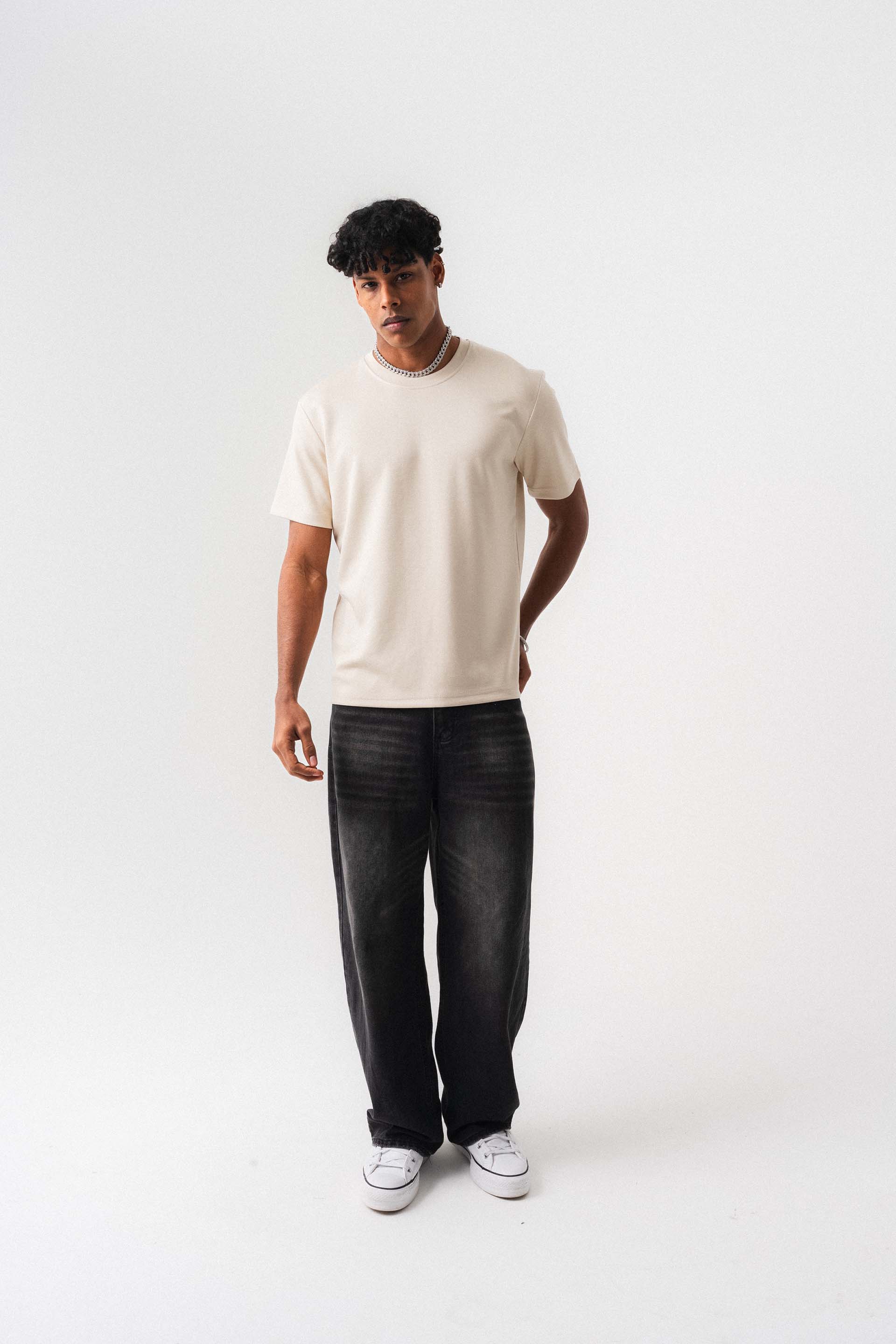 Oversize Basic Krem T-Shirt