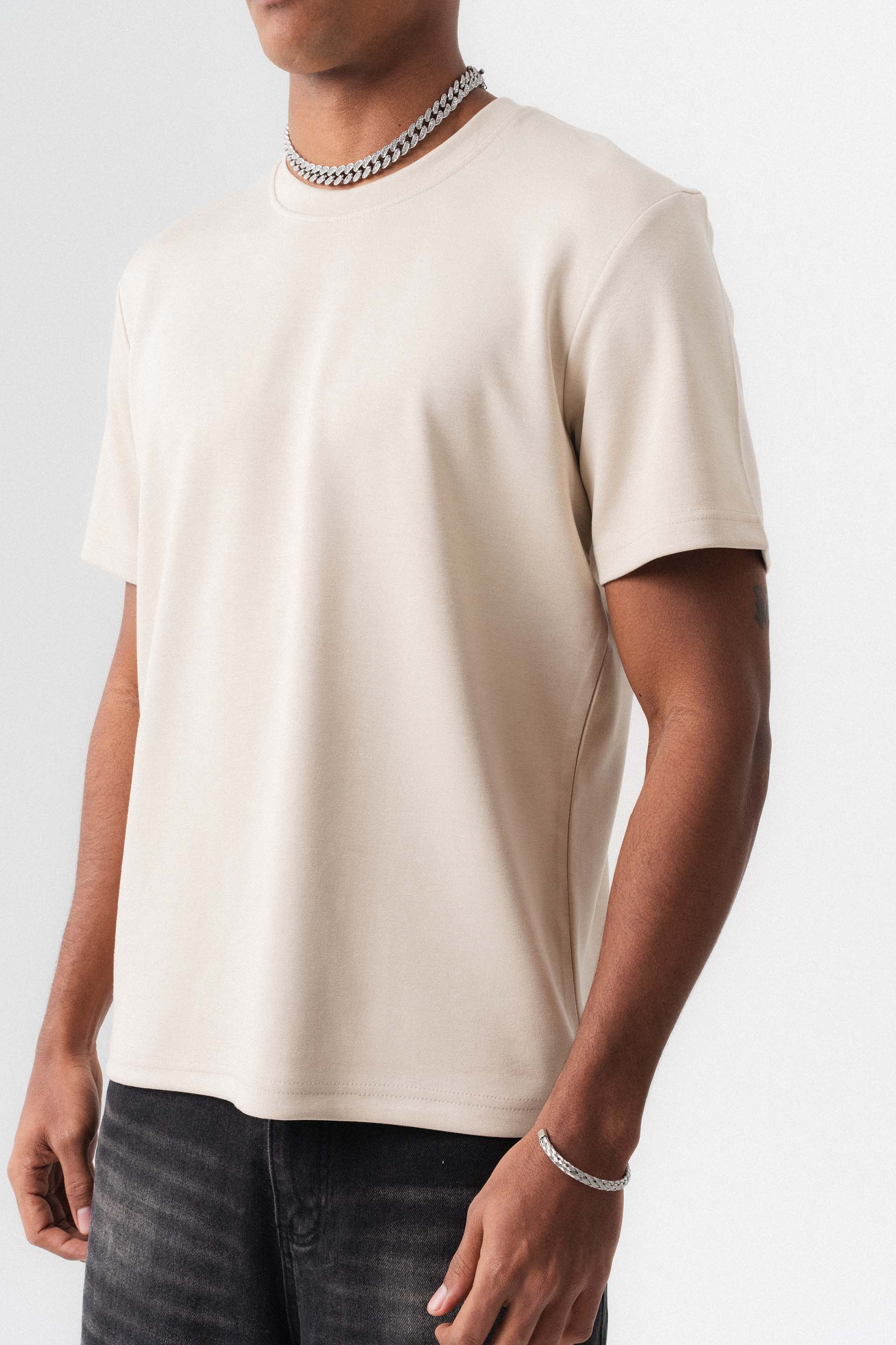 Oversize Basic Krem T-Shirt