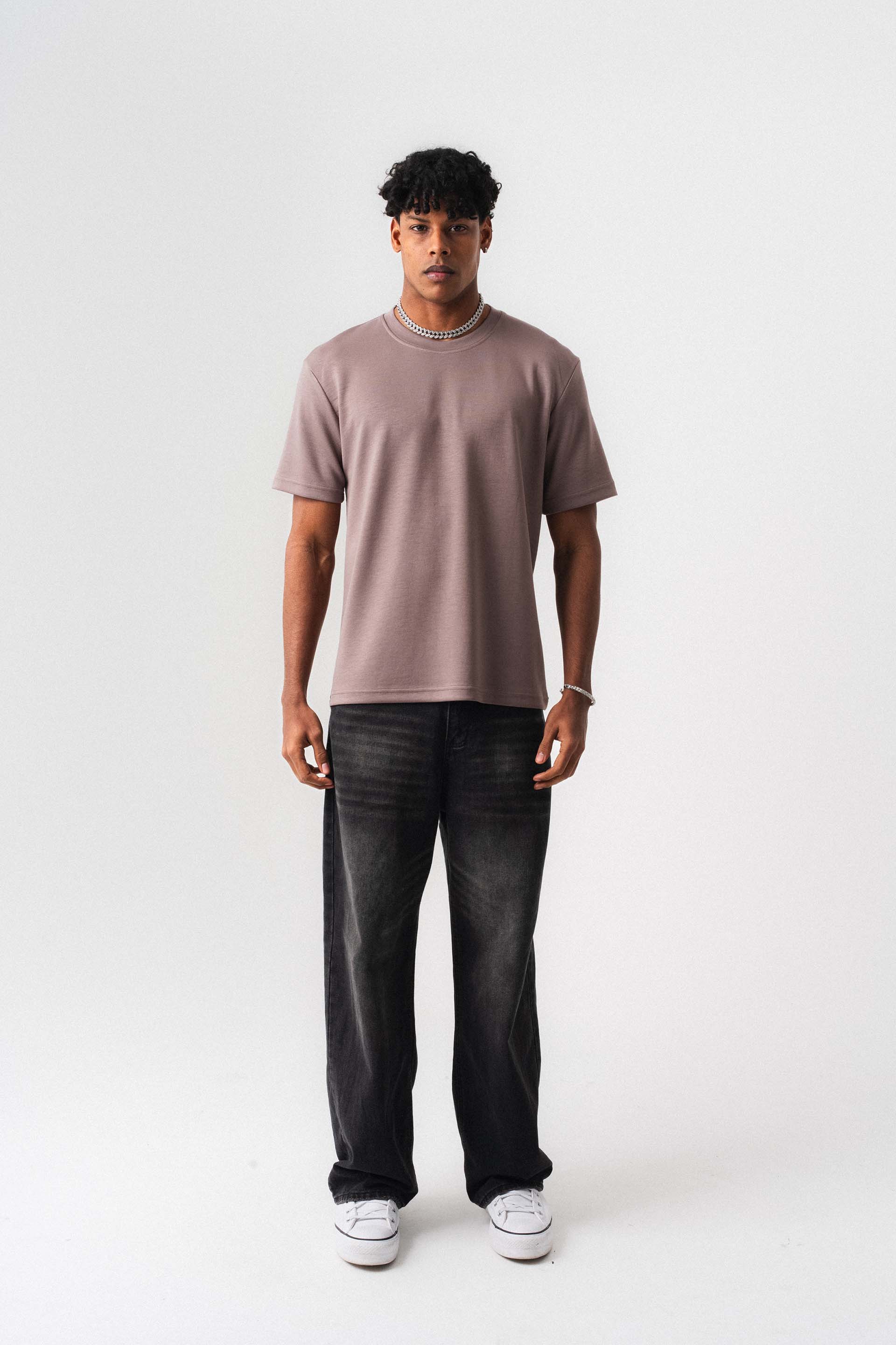 Oversize Basic Gül Kurusu T-Shirt