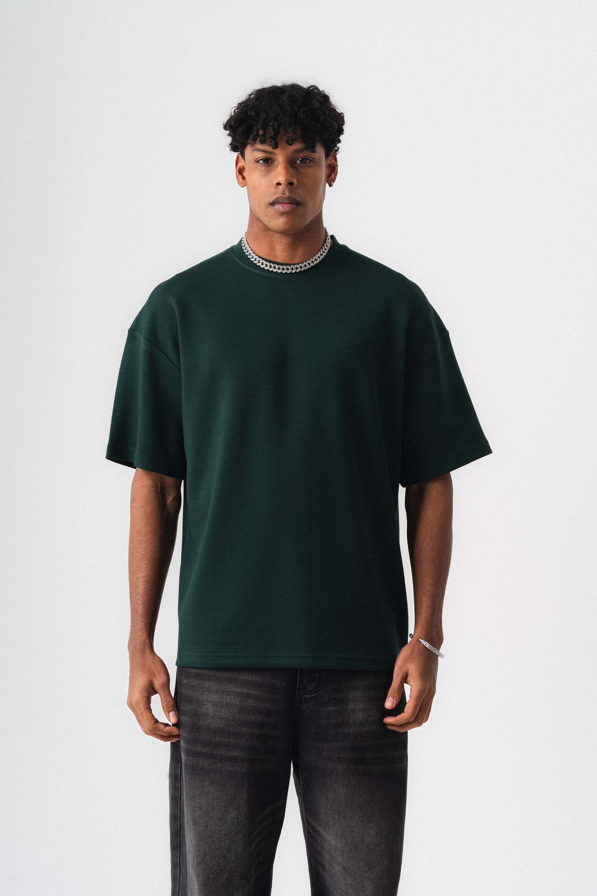 Oversize Basic Koyu Yeşil T-Shirt