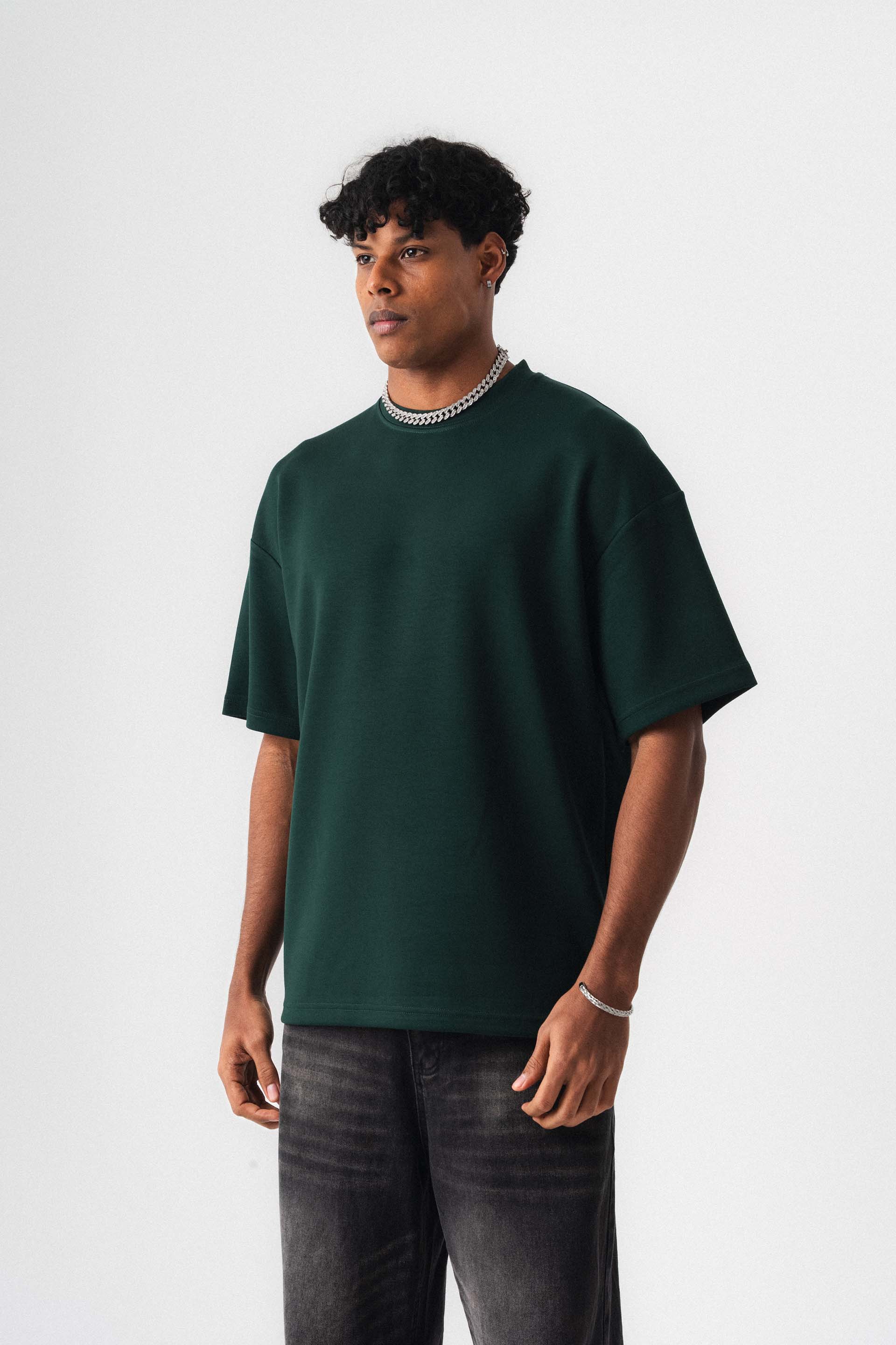 Oversize Basic Koyu Yeşil T-Shirt