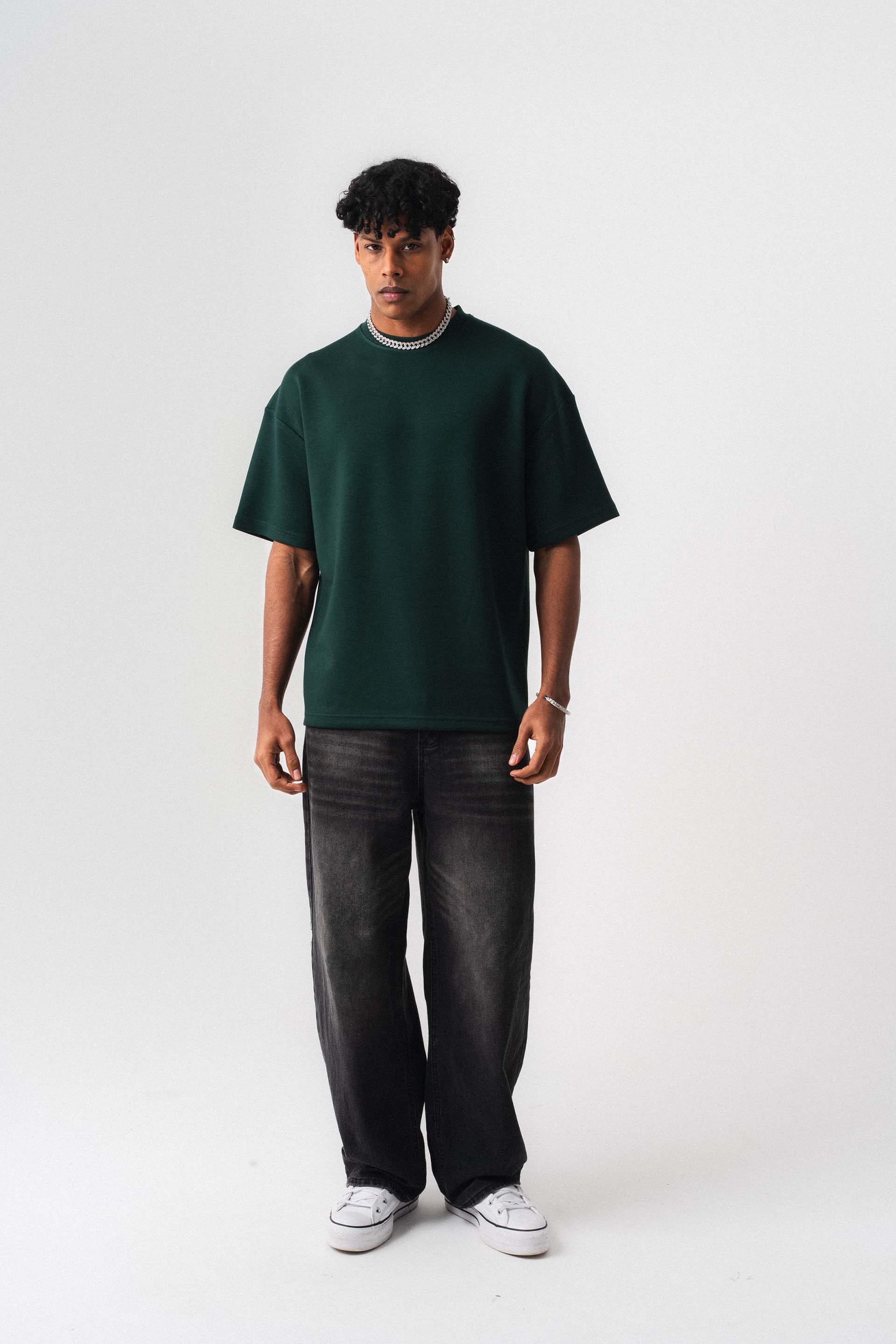 Oversize Basic Koyu Yeşil T-Shirt