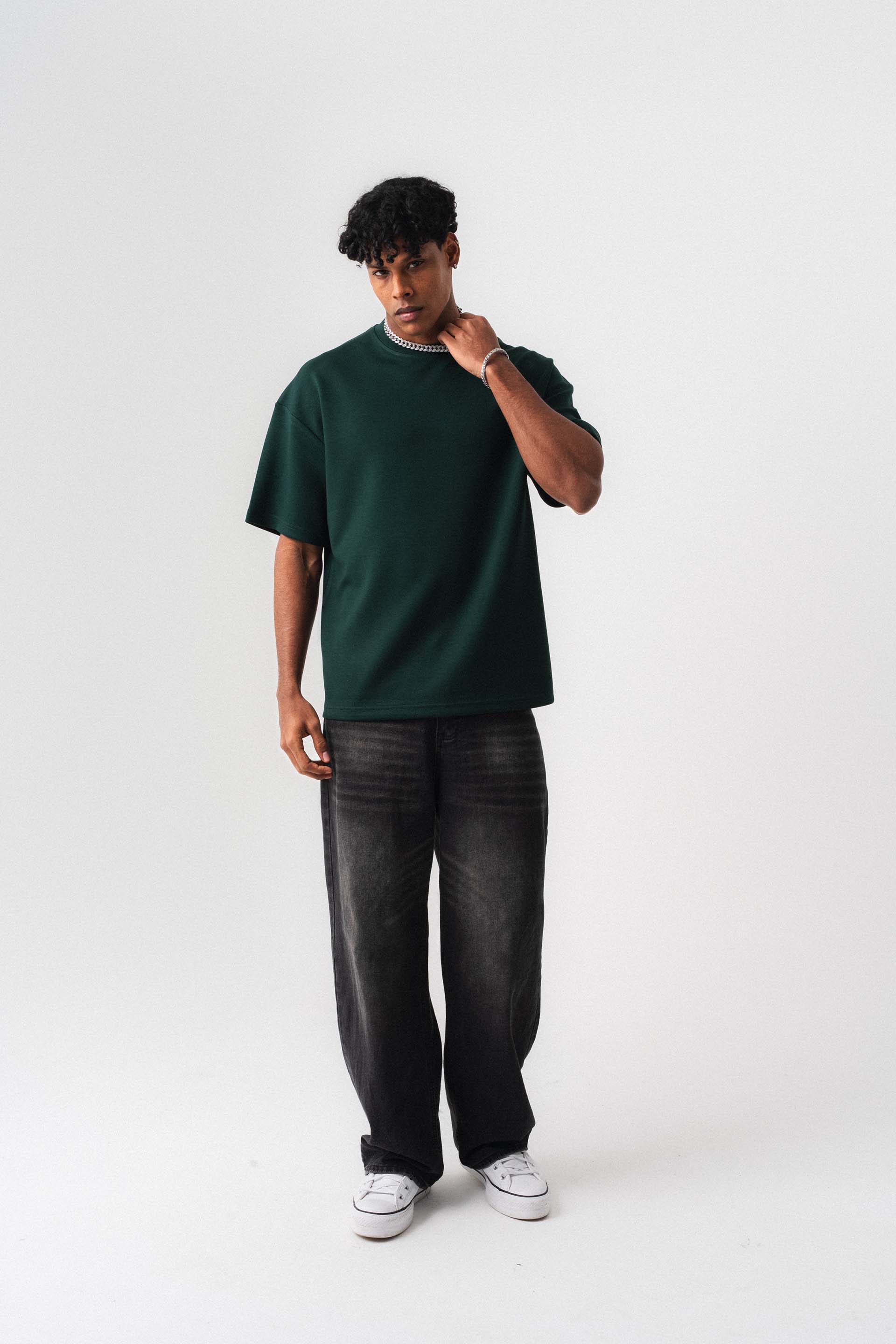 Oversize Basic Koyu Yeşil T-Shirt