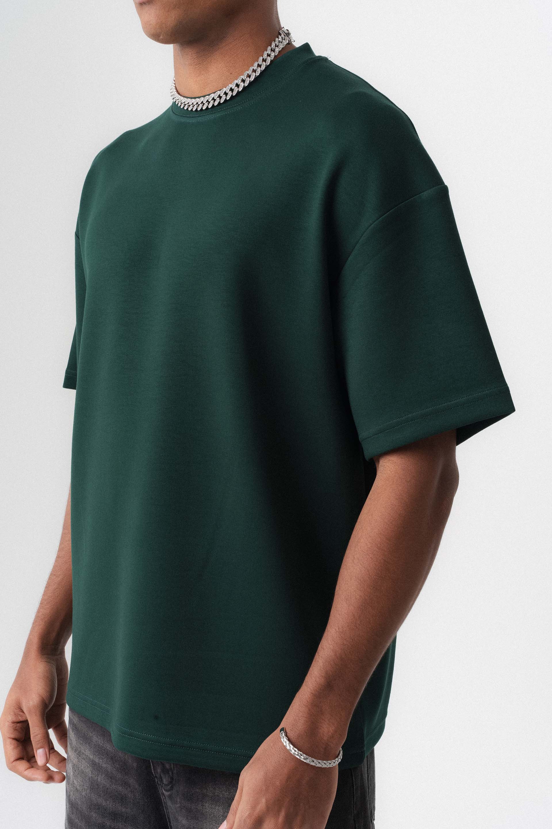 Oversize Basic Koyu Yeşil T-Shirt
