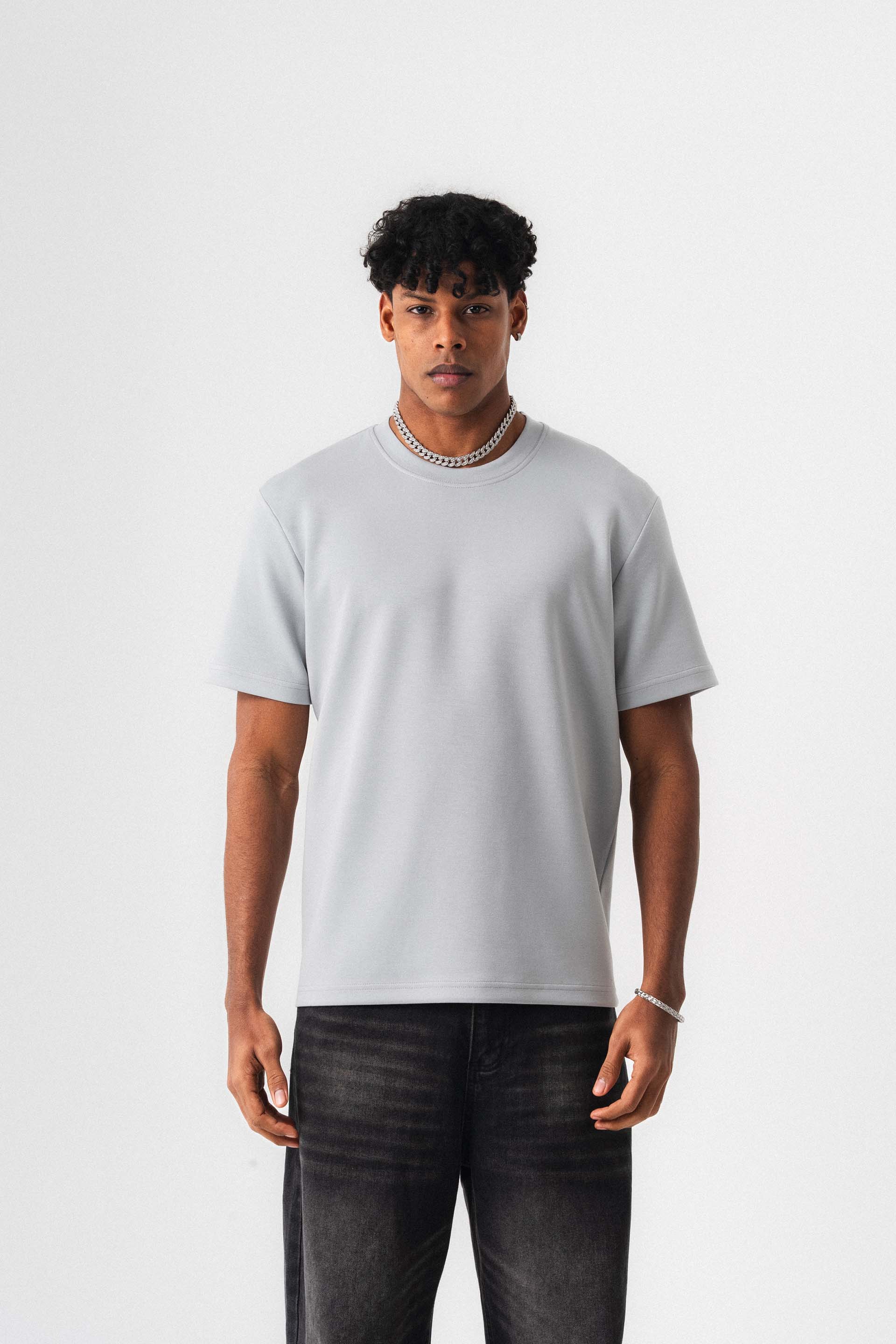 Oversize Basic Açık Gri T-Shirt