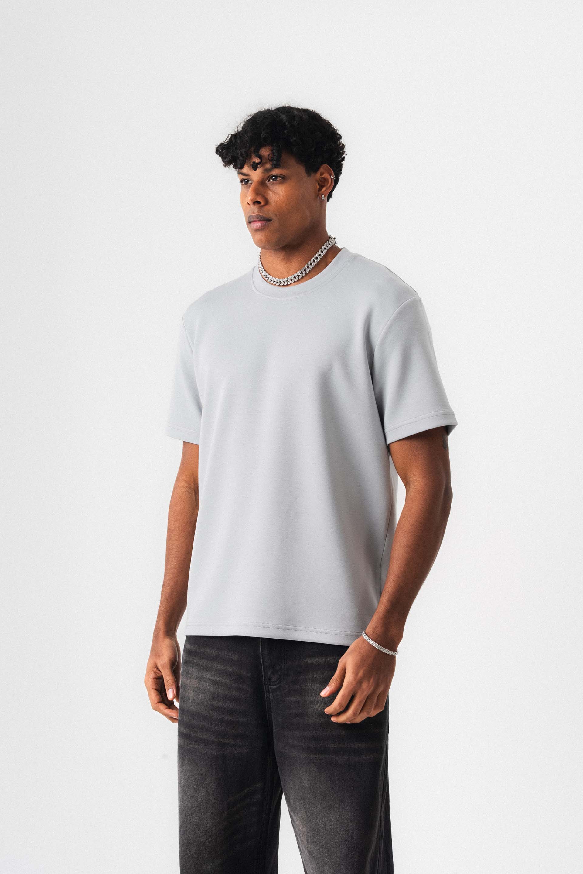 Oversize Basic Açık Gri T-Shirt