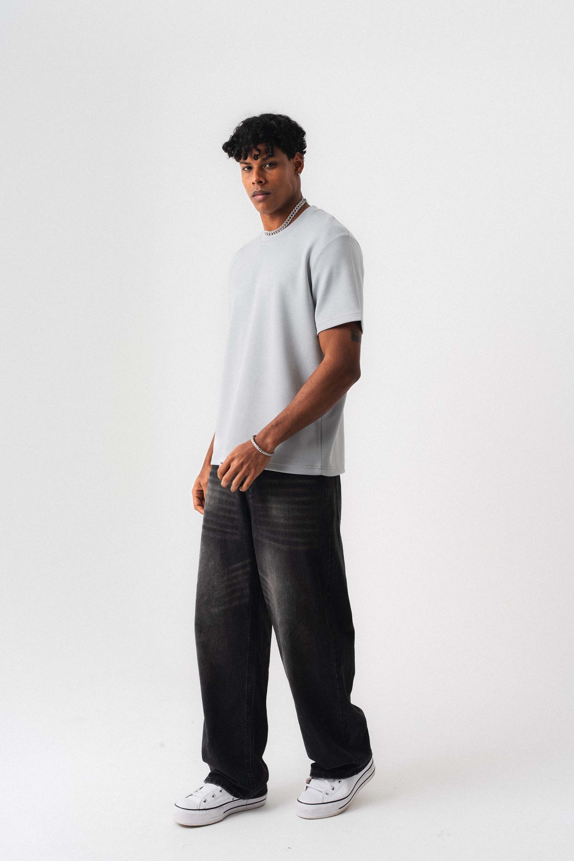 Oversize Basic Açık Gri T-Shirt