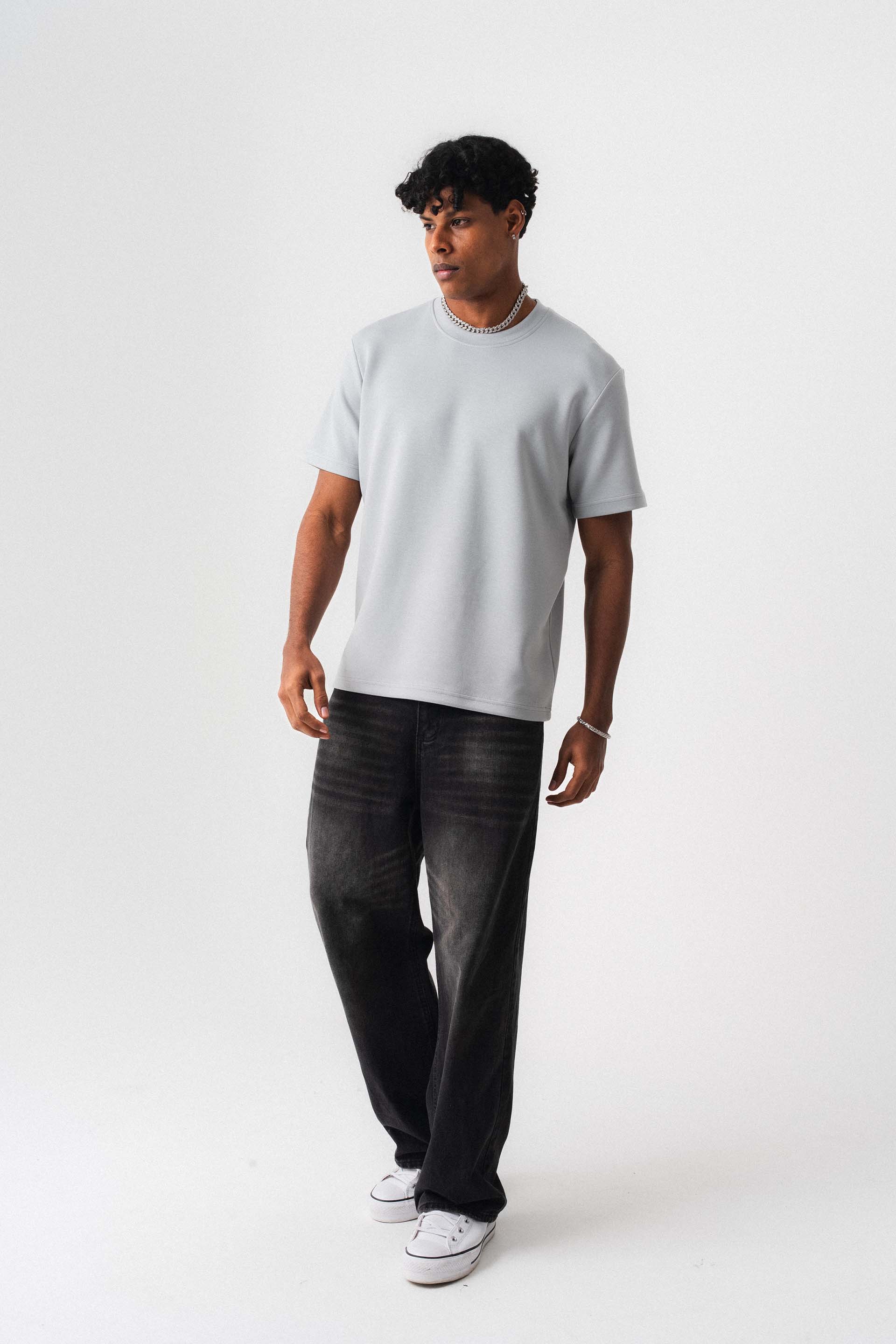 Oversize Basic Açık Gri T-Shirt