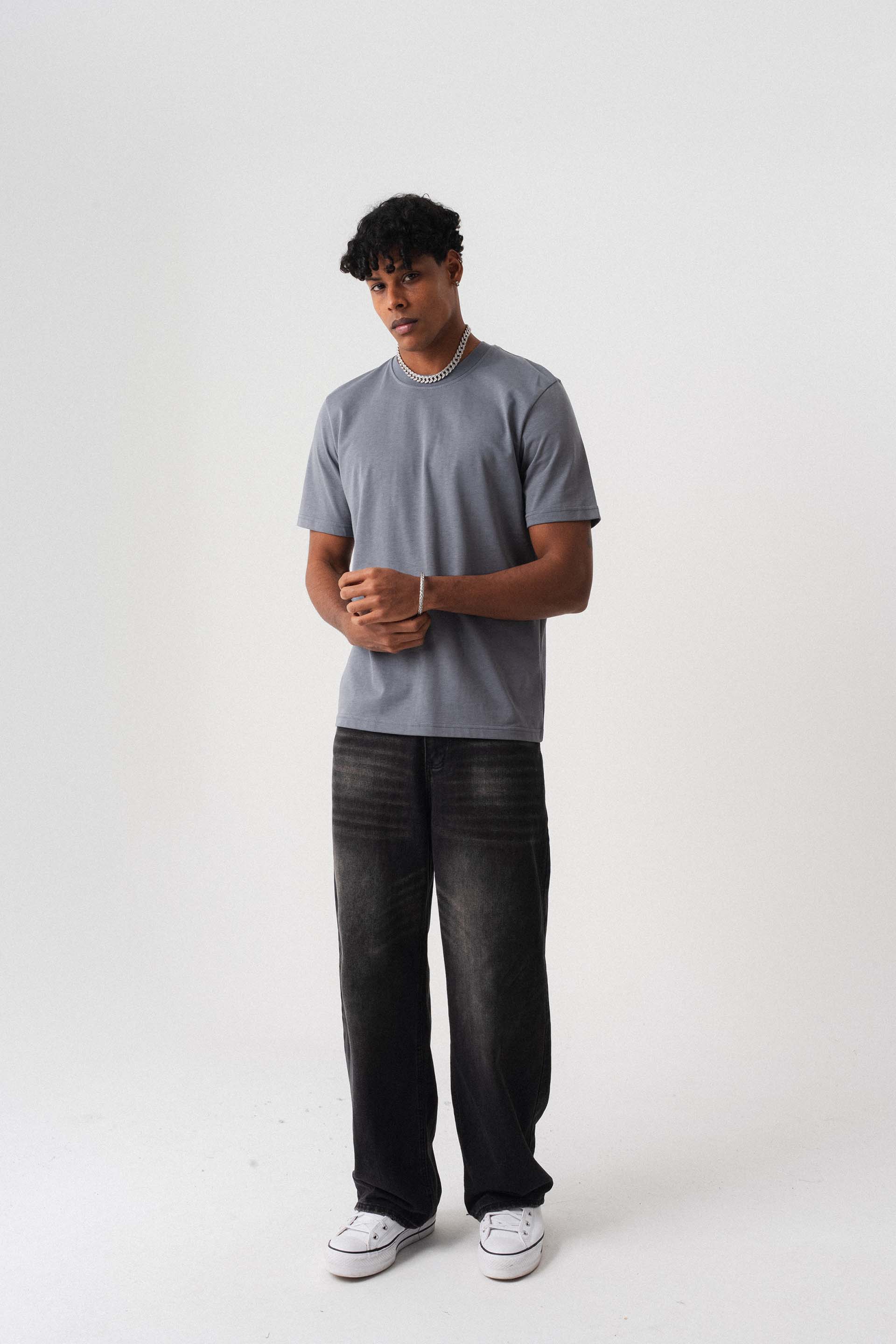 Oversize Basic Gri T-Shirt