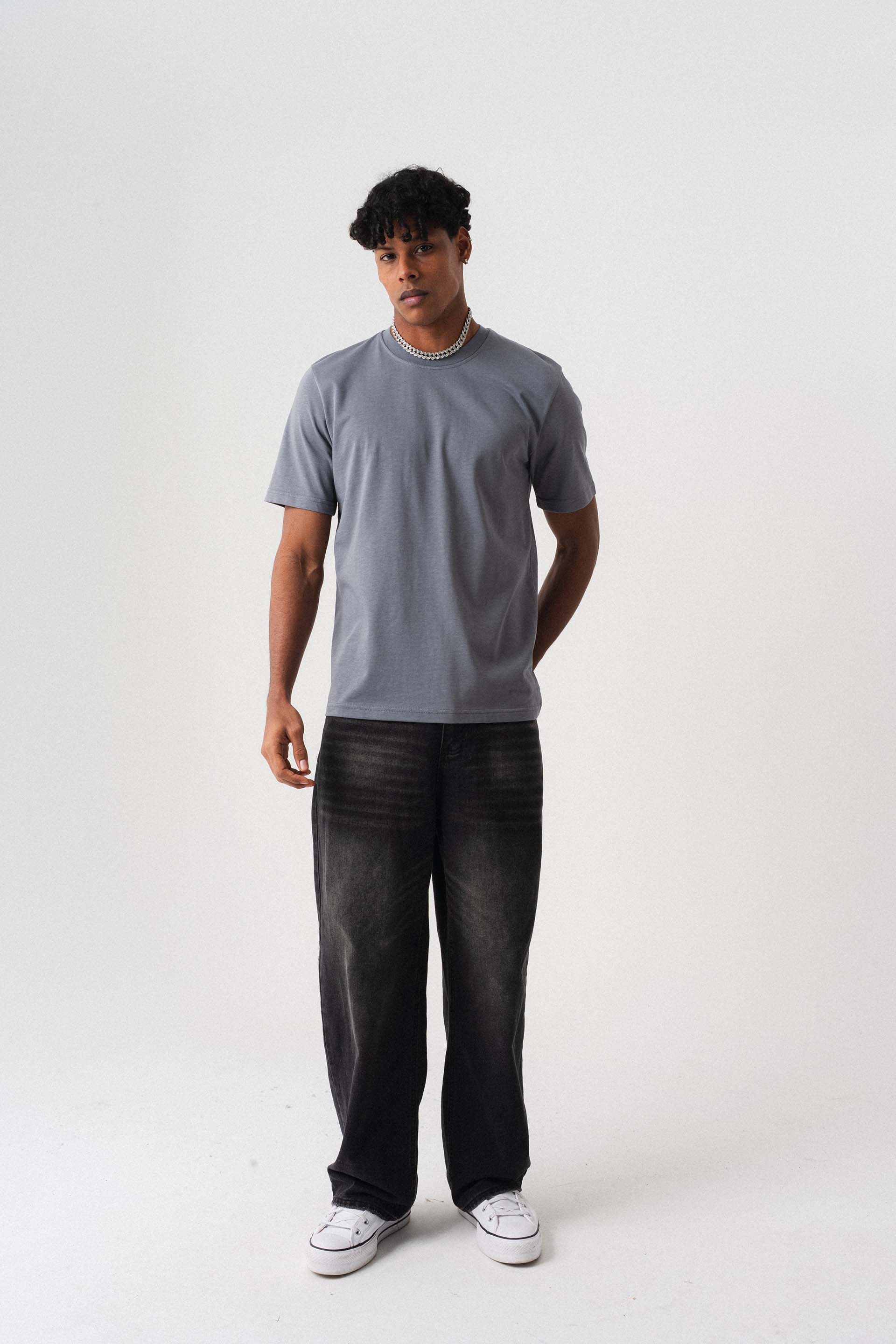 Oversize Basic Gri T-Shirt