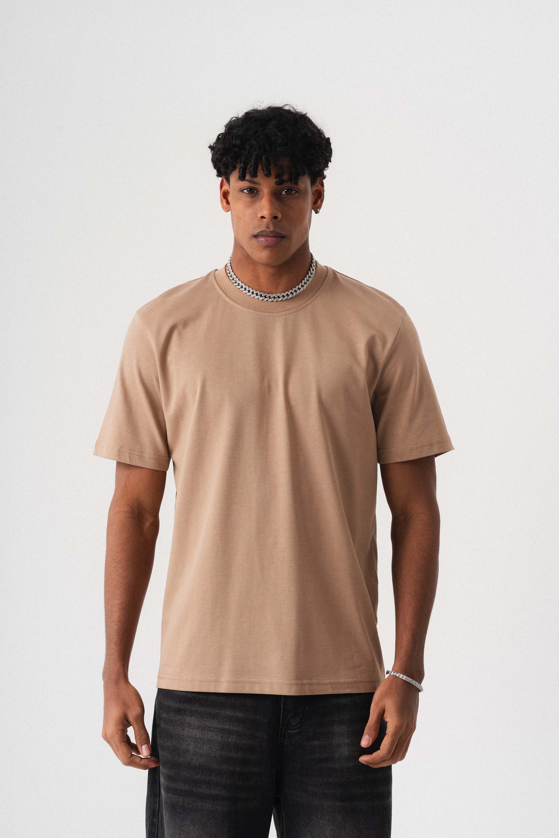 Oversize Basic Bej T-Shirt