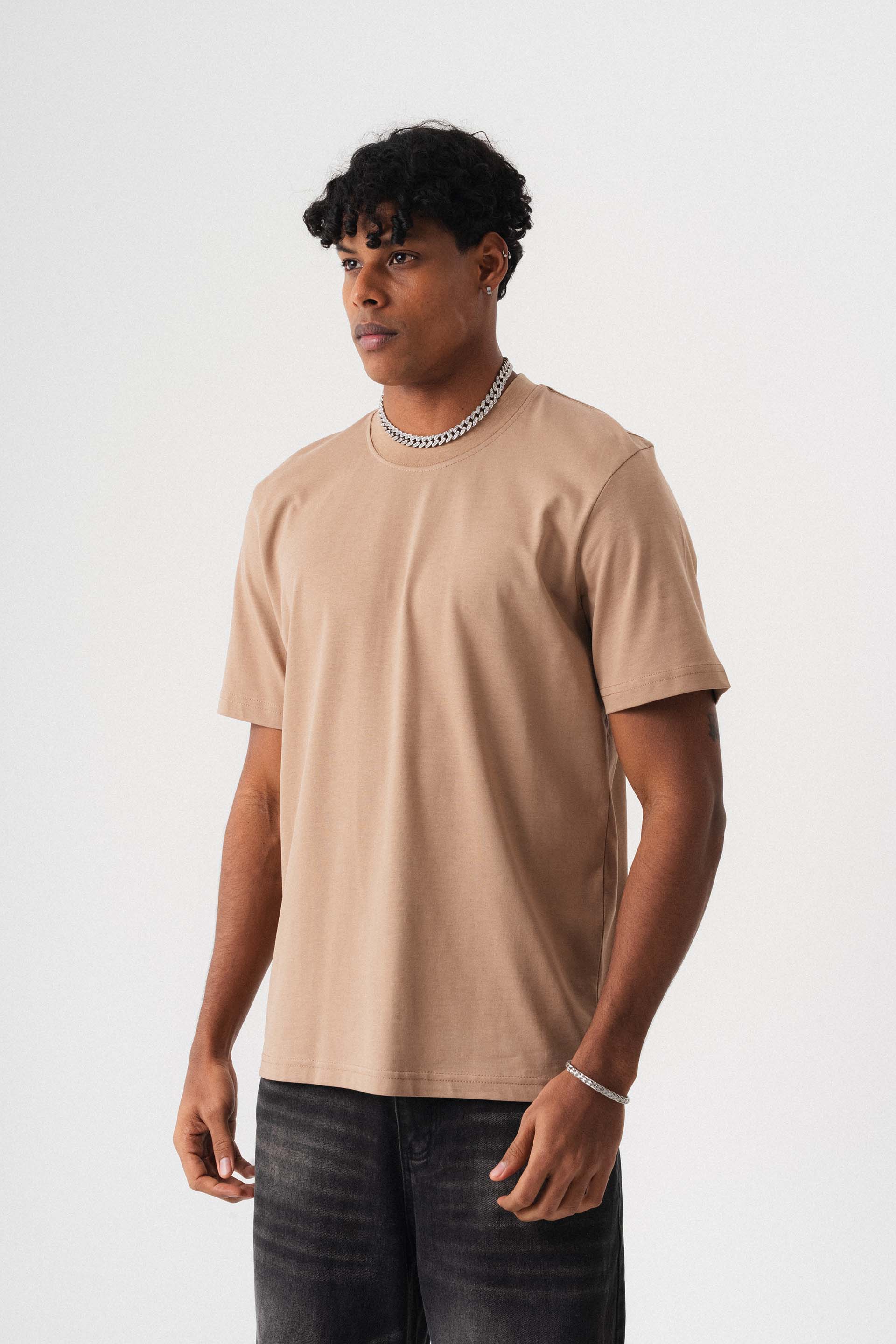Oversize Basic Bej T-Shirt