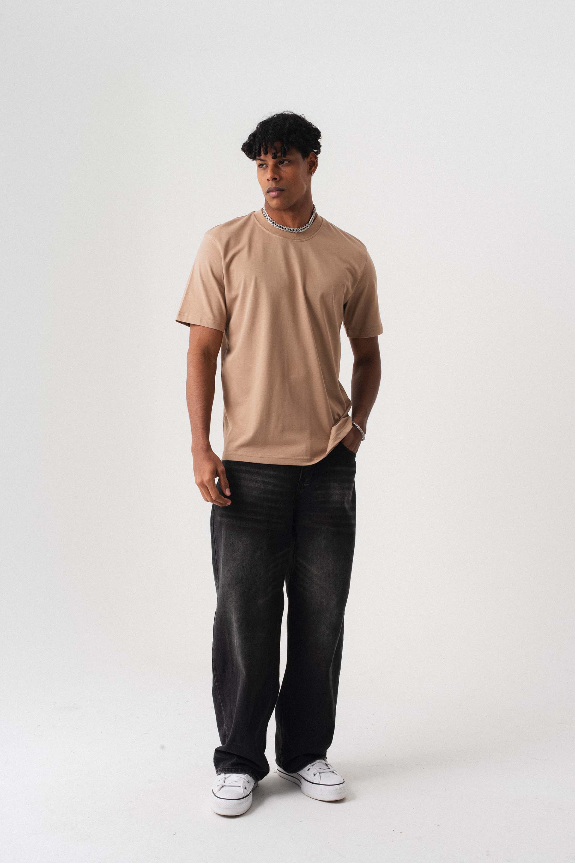 Oversize Basic Bej T-Shirt