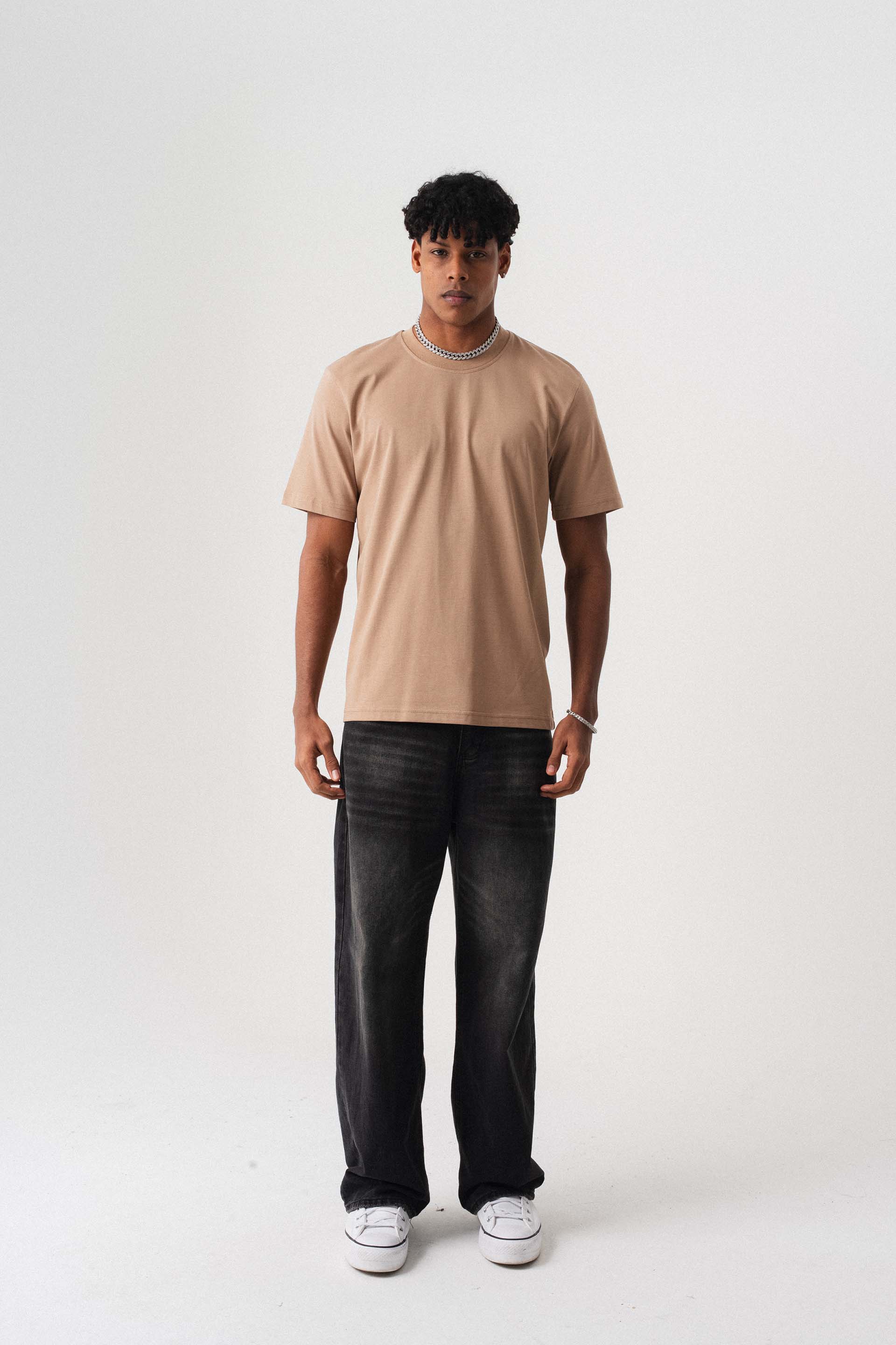 Oversize Basic Bej T-Shirt