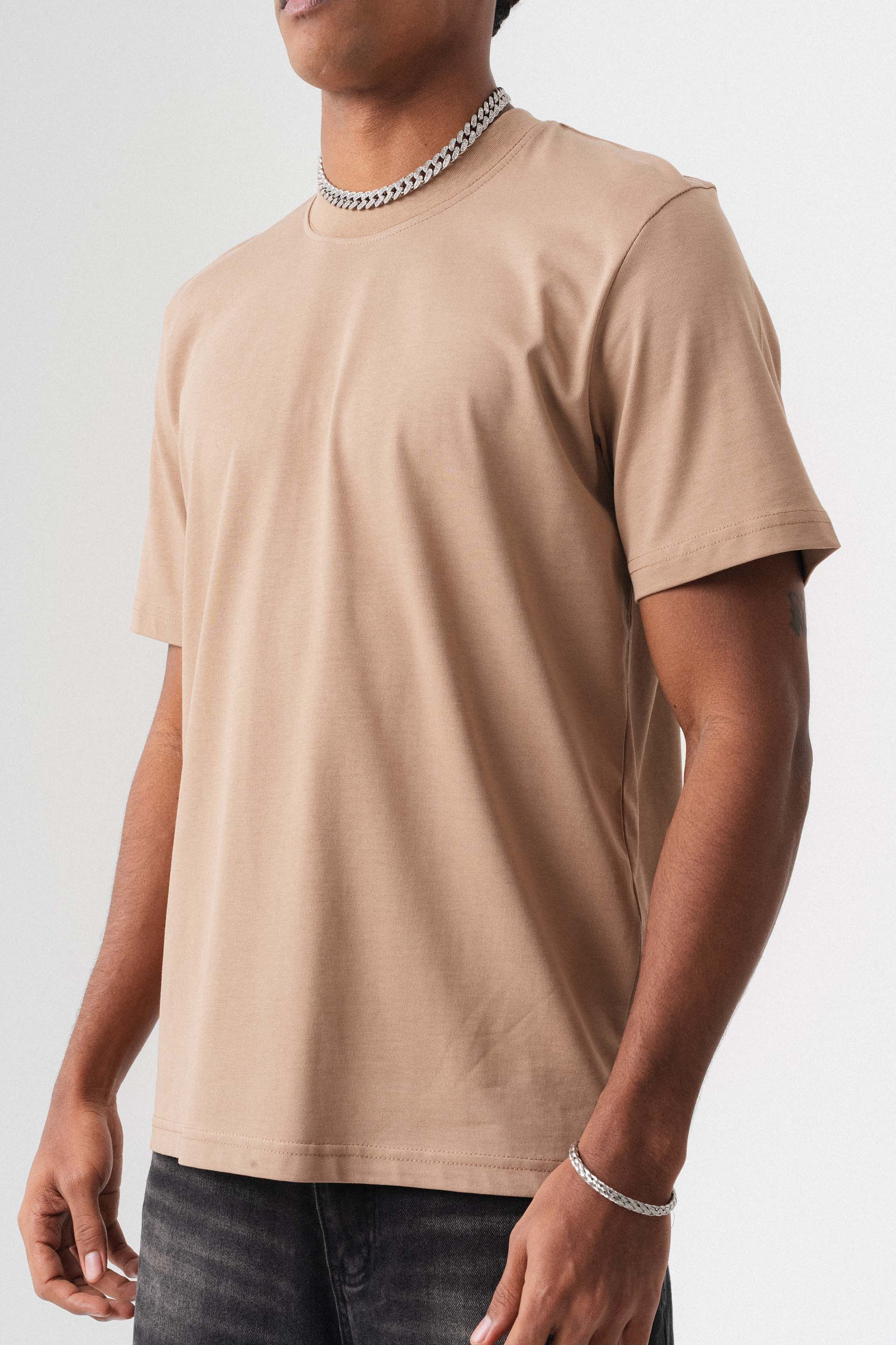 Oversize Basic Bej T-Shirt