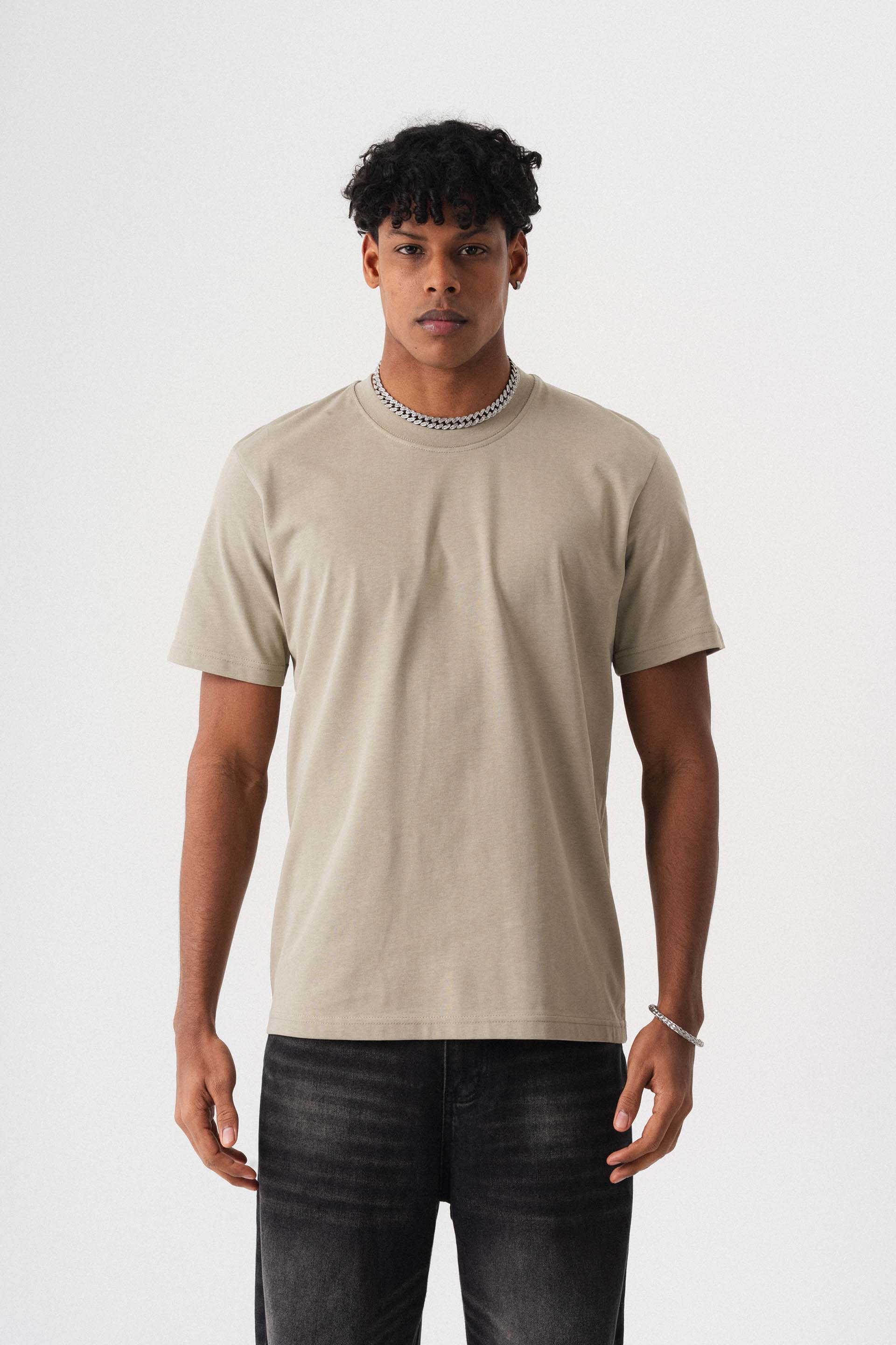 Oversize Basic Açık Bej T-Shirt