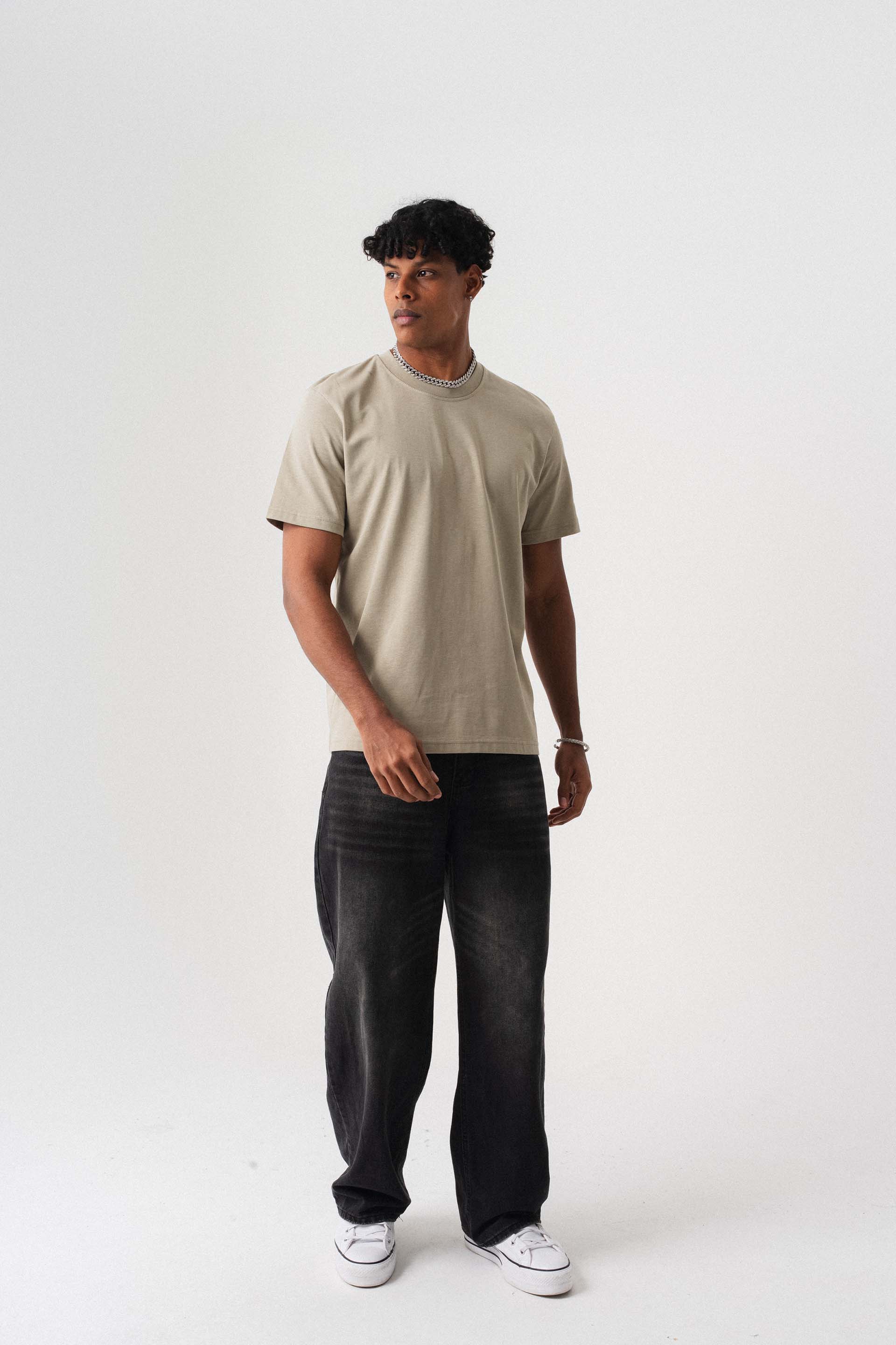 Oversize Basic Açık Bej T-Shirt