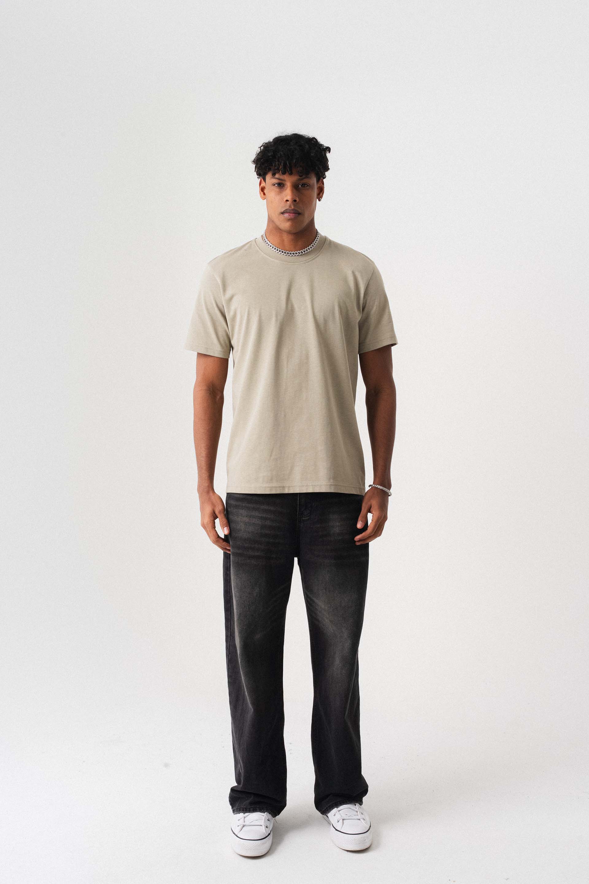 Oversize Basic Açık Bej T-Shirt