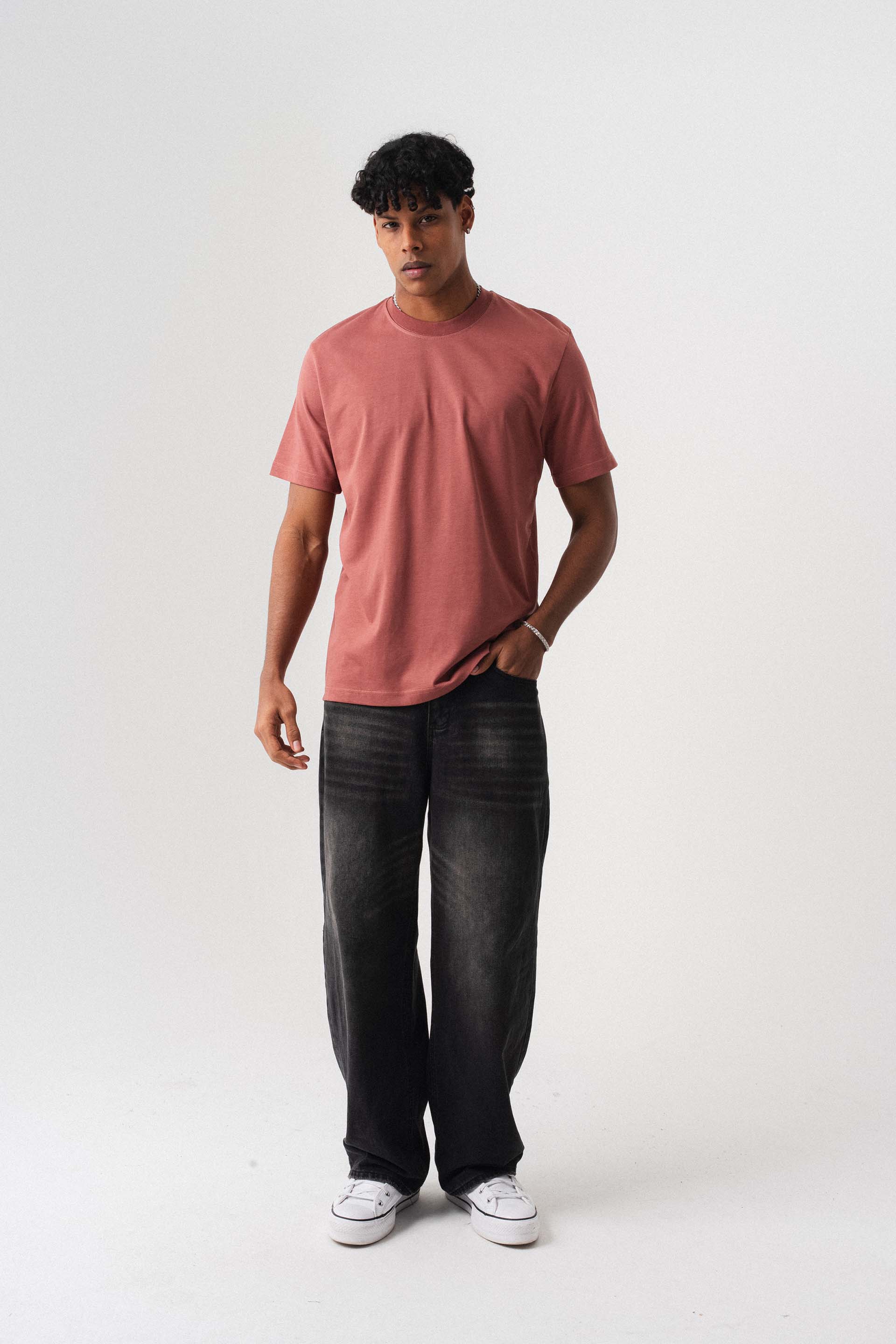 Oversize Basic Gül Kurusu T-Shirt
