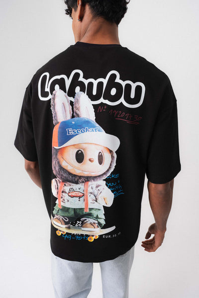 Labubu Siyah Oversize Baskılı T-Shirt