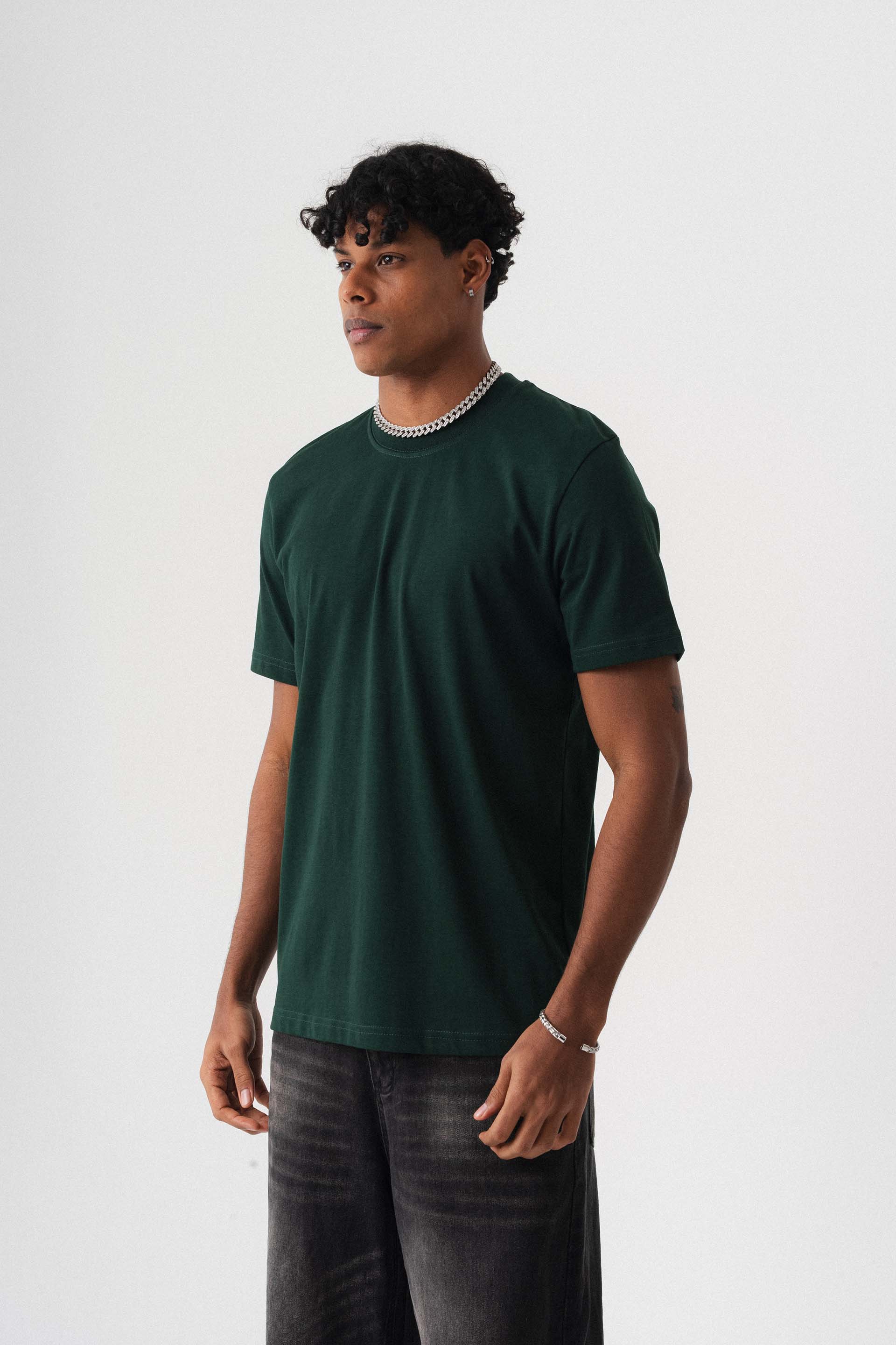 Oversize Basic Koyu Yeşil T-Shirt