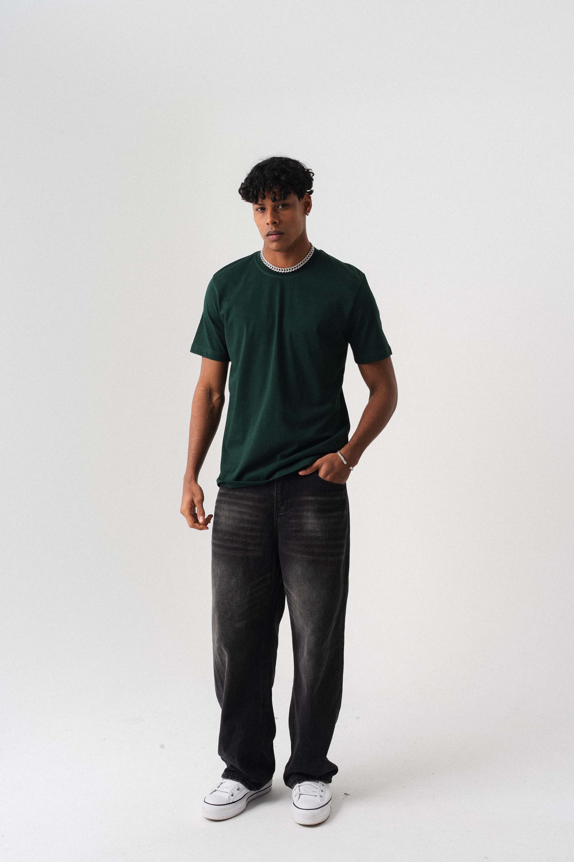 Oversize Basic Koyu Yeşil T-Shirt