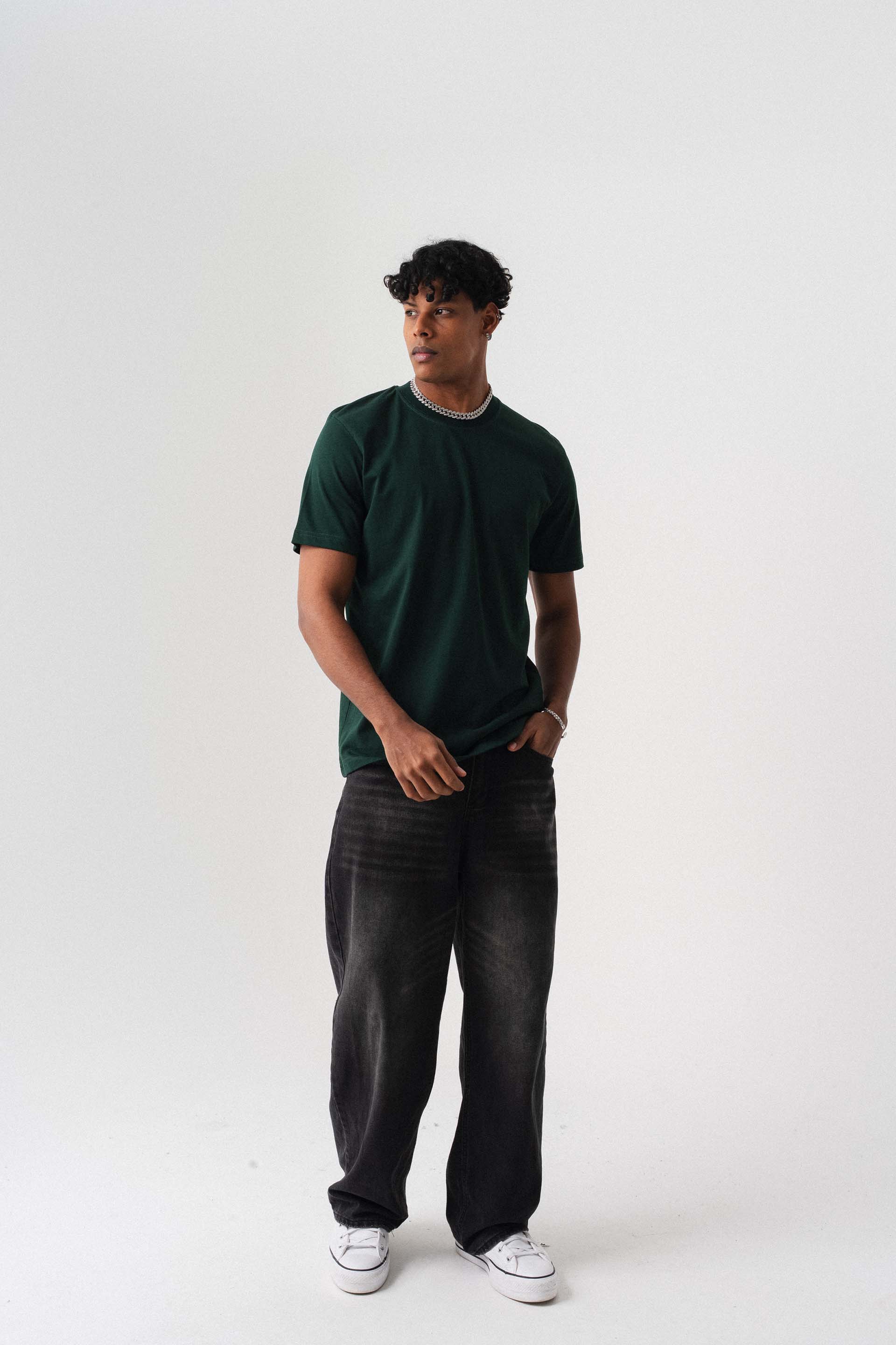 Oversize Basic Koyu Yeşil T-Shirt